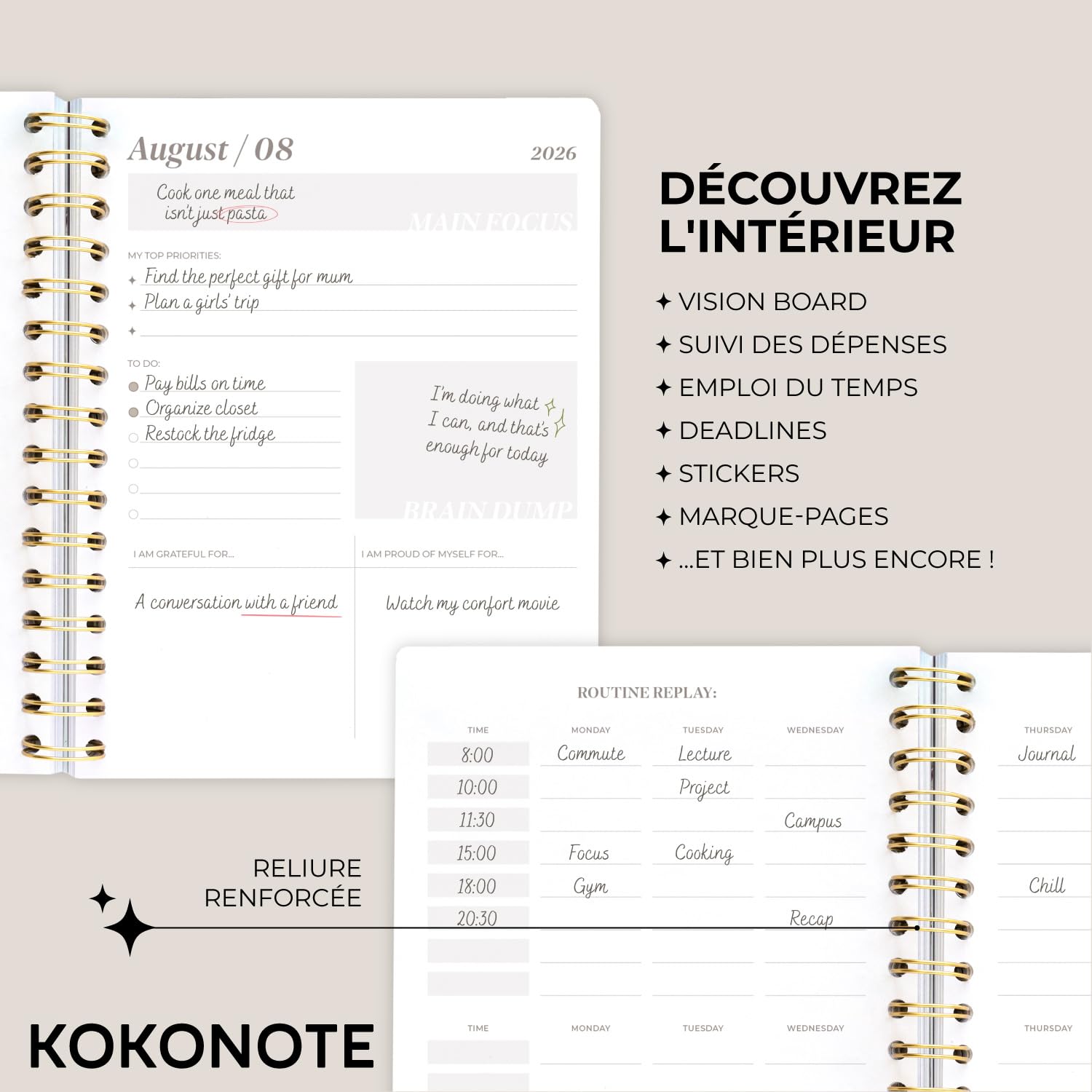 Kokonote - Agenda Semainier 2026 2027 | Weekly Planner, Agenda 2026 2027 Étudiant, Fourniture Scolaire Université