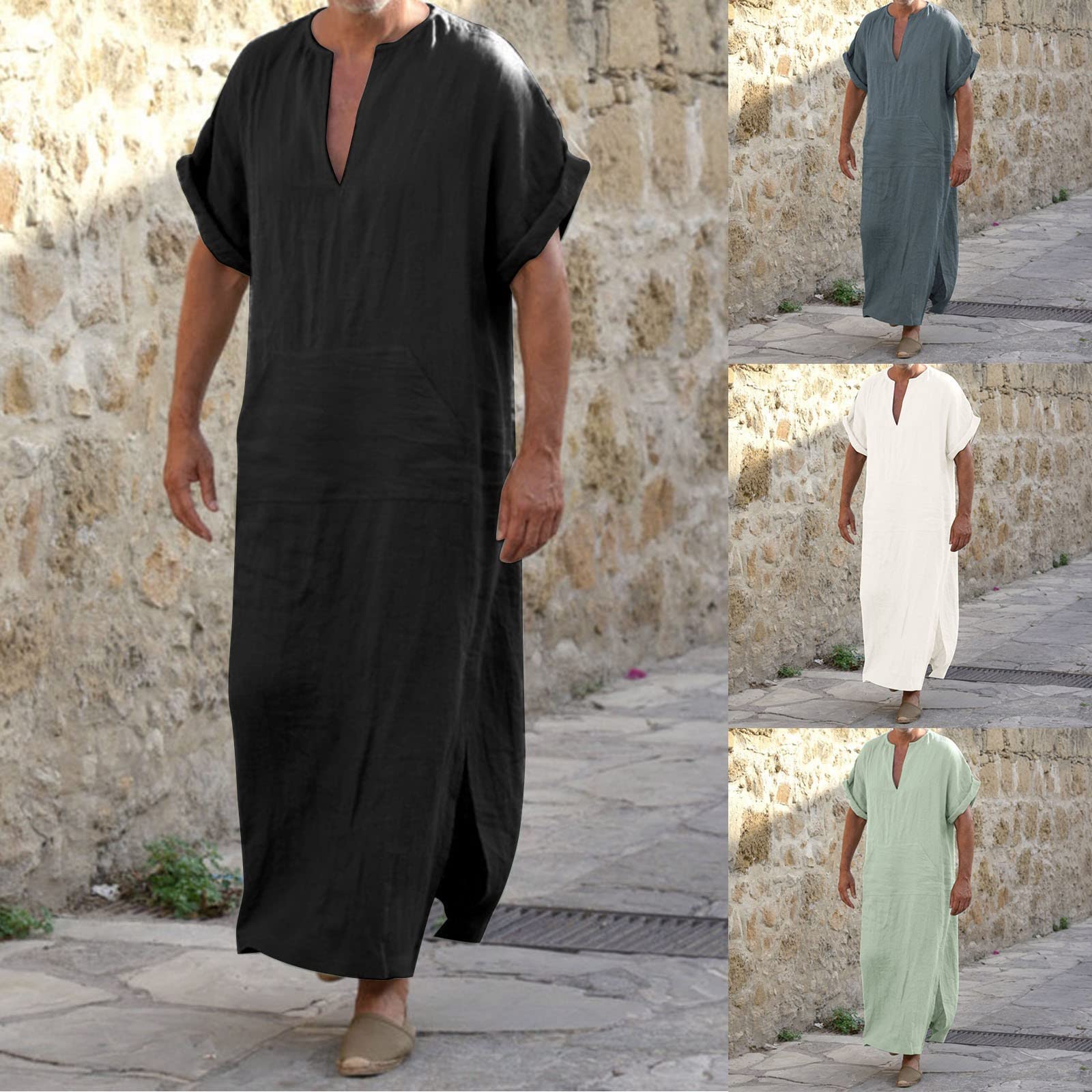 Bata musulmana para hombre caftán abaya camisas de lino algodón ropa árabe fresca jilbab túnica