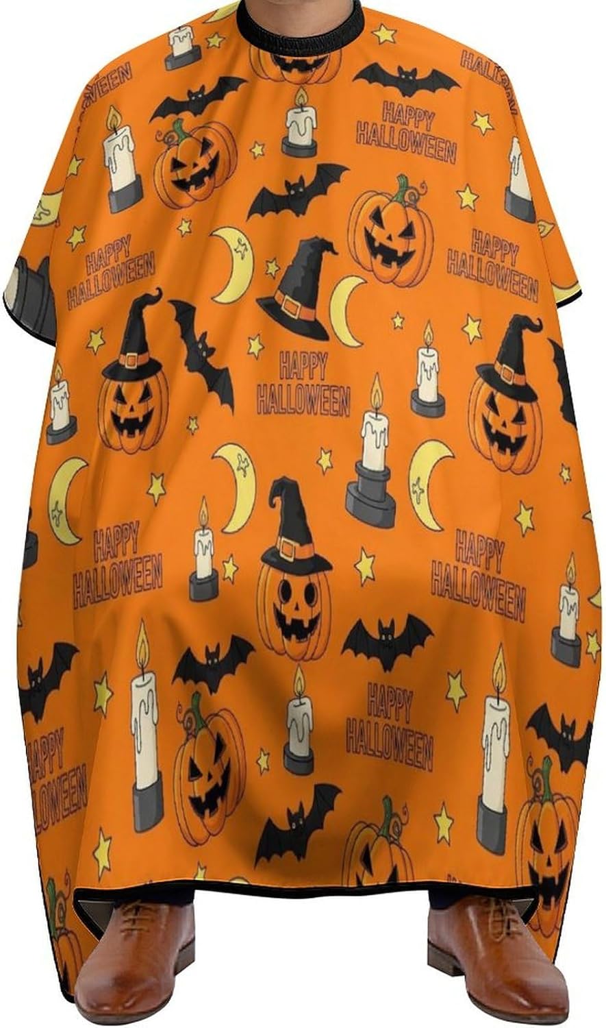 Fashion Hair Cutting Barber Cape, Professional Haircut Salon Cape for Men Women Happy Halloween Party Bat Moon Pumpkin