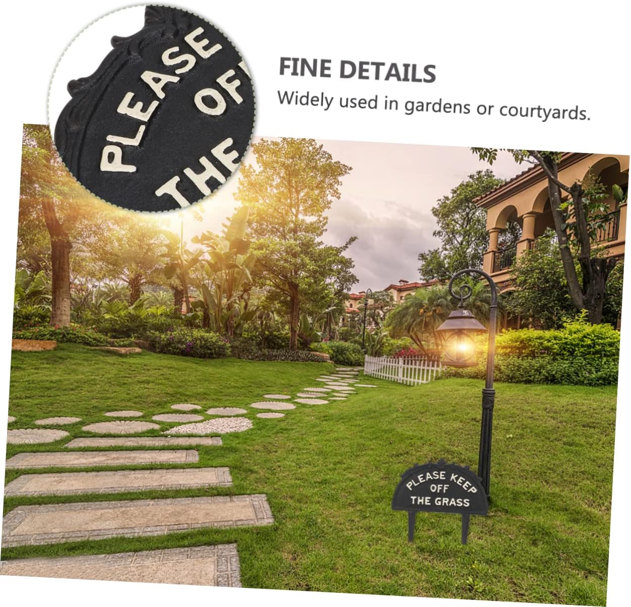 Solid Iron Grass Warning Sign Stake Garden Decoration Easy to Install Sturdy Yard Sign for Dogs off Lawn