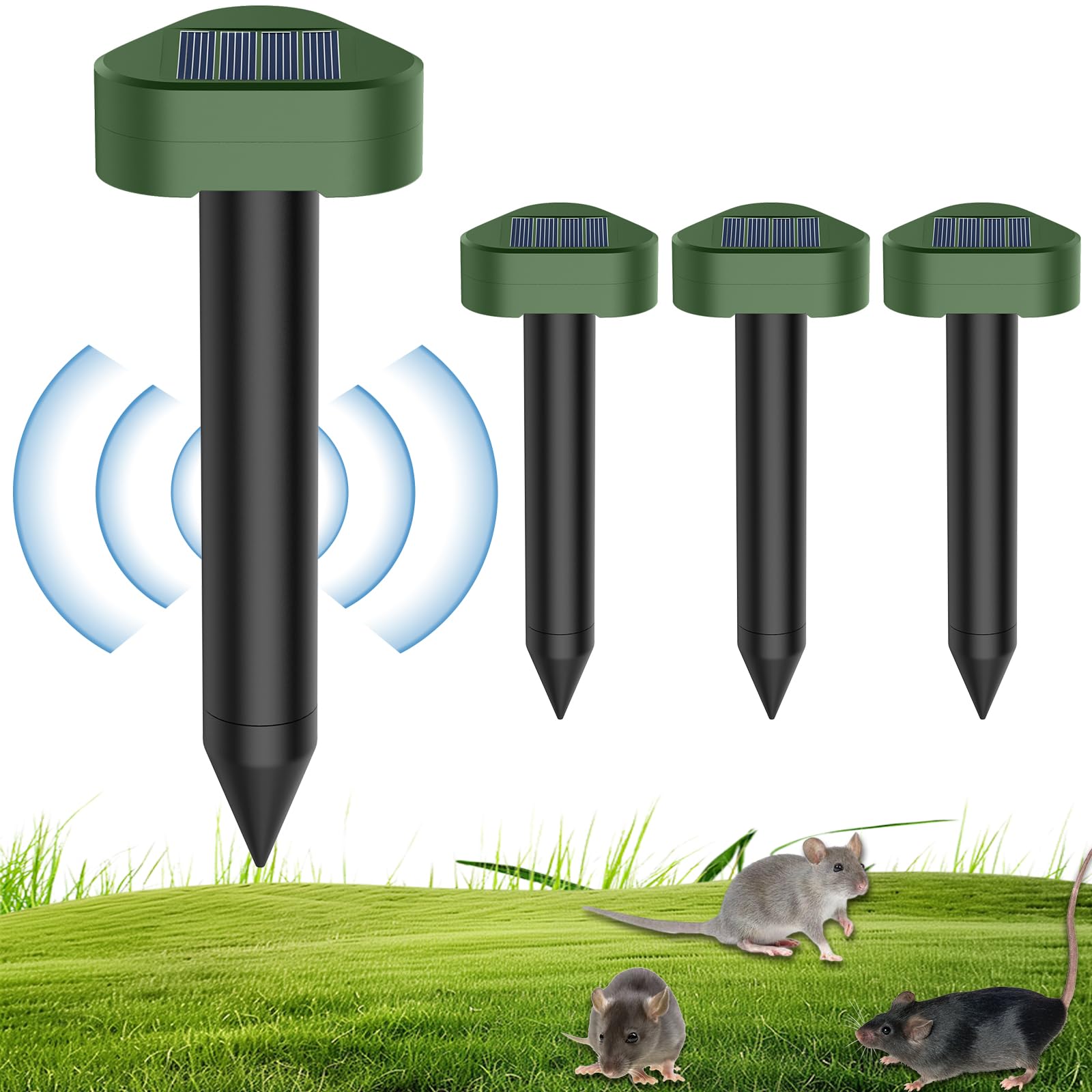 Solar Ultrasónico Ahuyentador de Topos 4 Piezas, Impermeable Repelente para Ratas Ultrasónico Solar Se Utiliza para Repeler Topos, Topillos, Serpientes y Lagartos Protege el Césped y Los Jardines