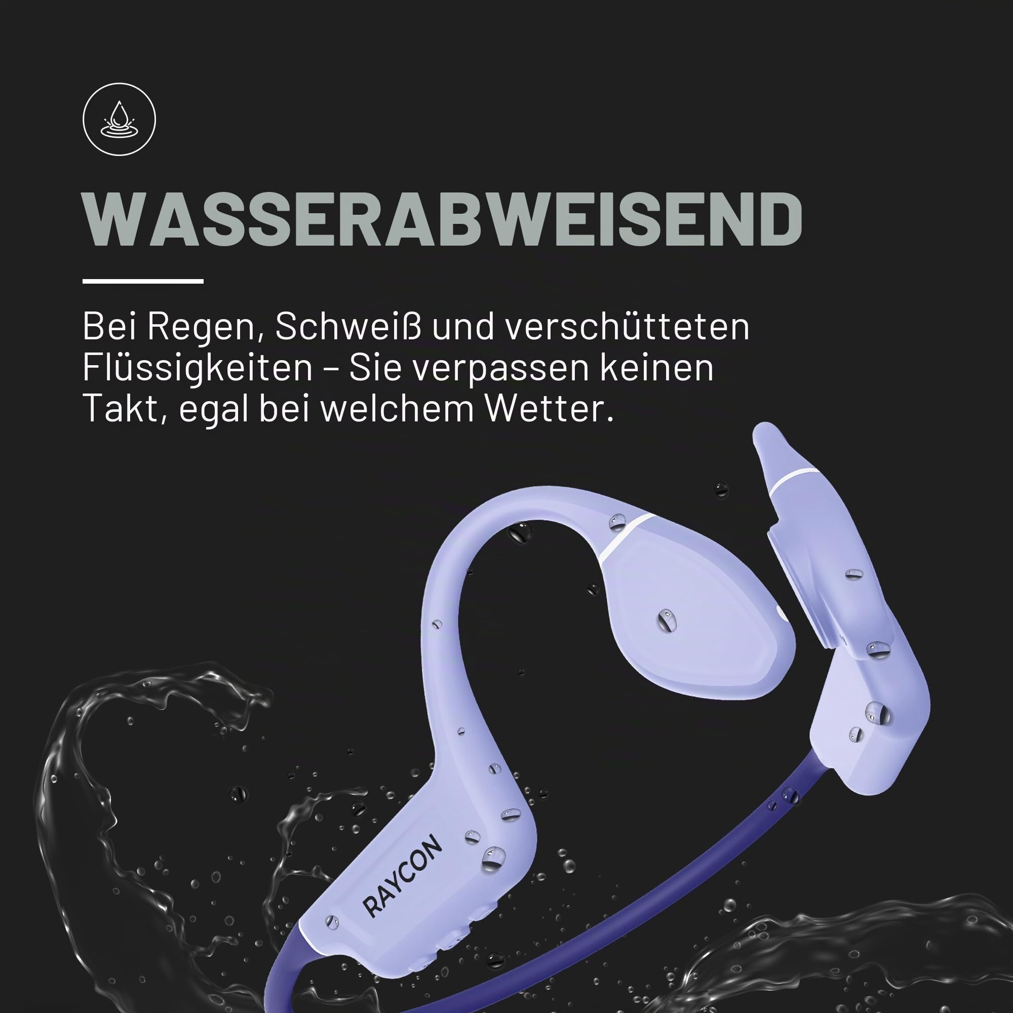 Raycon Knochenleitungskopfhörer, Bluetooth Open-Ear-Sportkopfhörer mit Mikrofon, IPX68 wasserbeständig für Training und Laufen, 13 Stunden Wiedergabezeit, Grau