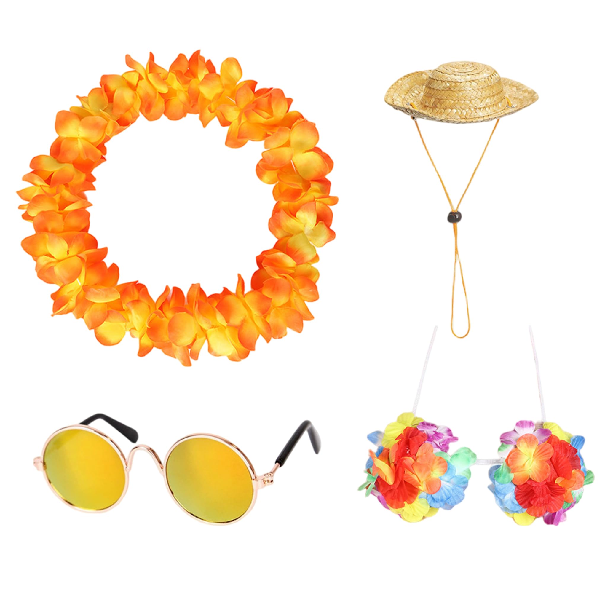 BeVistoso Summer Gooses Outfit, Hawaiian Gooses Outfits Straw Hat & Sunglasses & wreath Decor Set For Statues, Orange, Outfits Summer