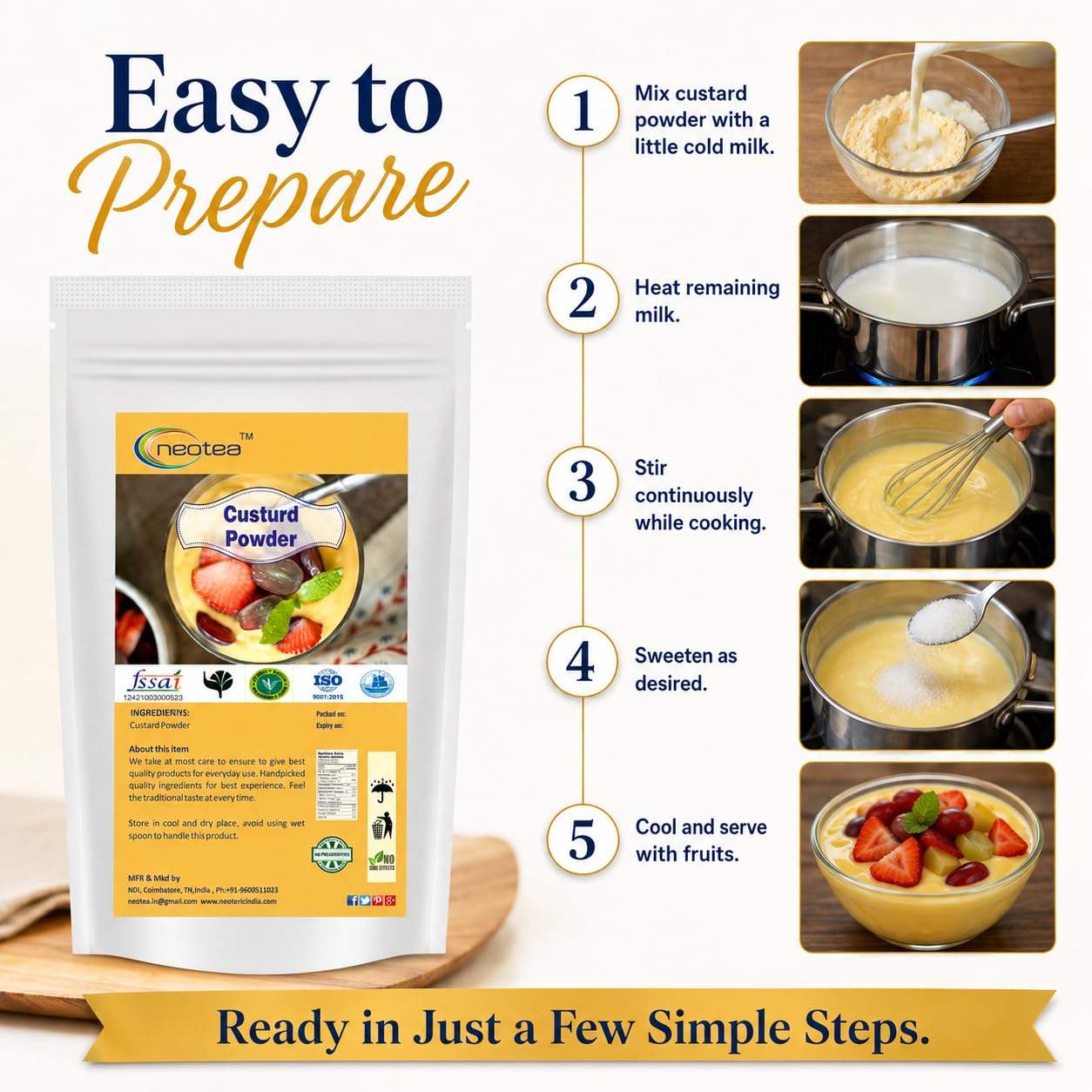 Neotea Custard Powder (500g) – Vanilla Flavor Powder for Baking & Desserts, Ideal for Cakes, Jams, Jellies, Cookies, Ice Creams, Puddings & More – Perfect for Making Smooth, Creamy Treats, Versatile Ingredient for Home Bakers & Dessert Lovers 3