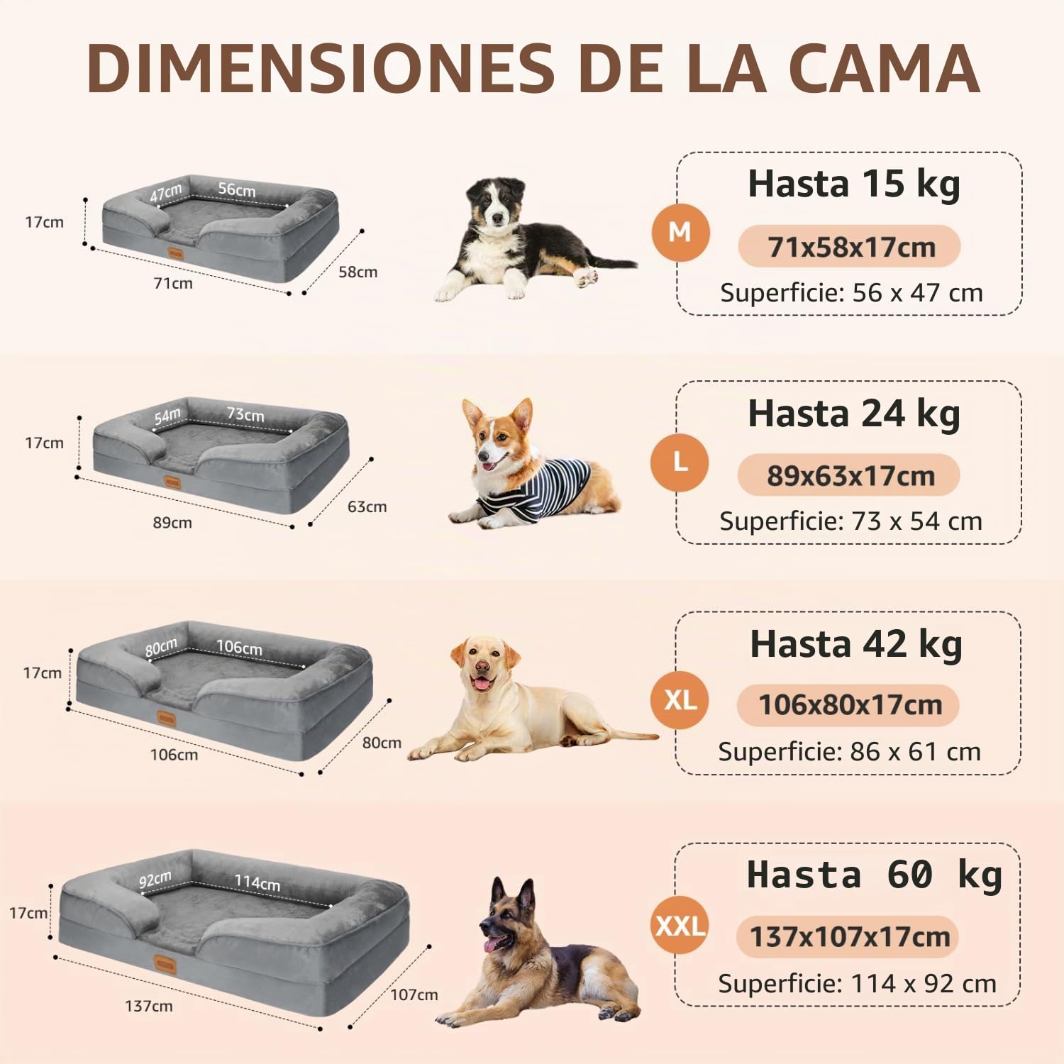 Nobleza Cama Perros Grande, 135x107x17cm, Sofá Perro con Espuma Viscoelástica, Cama Ortopédica Perros Lavable y Impermeable, Colchon Perro Medianos Desenfundable, Gris