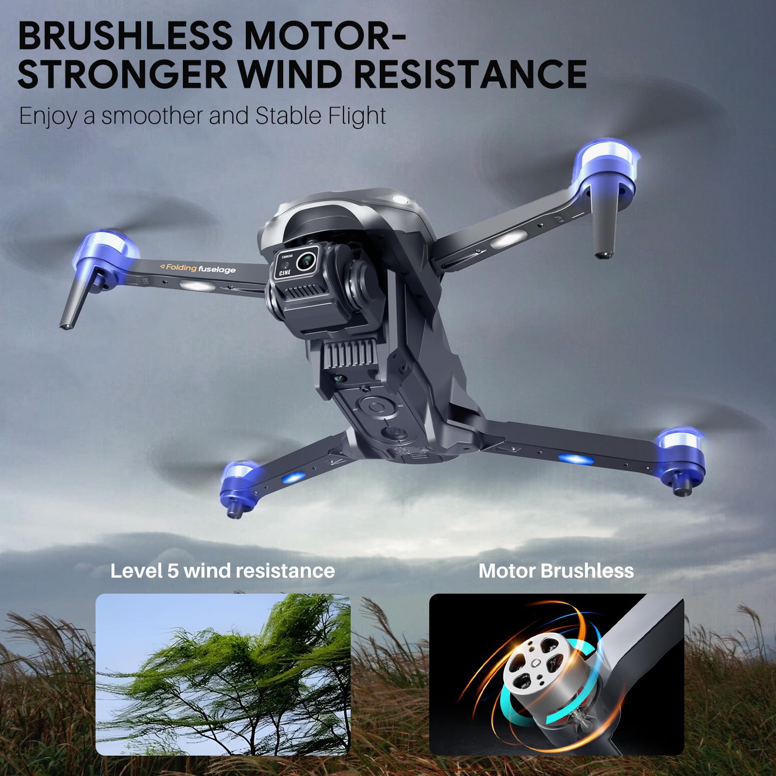 Mingfuxin Drone Con Telecamera Per Principianti, 5G Wifi FPV Droni Pieghevoli RC Quadcopter Con Evitamento Ostacoli, Motore Brushless, Avvio/Spegnimento Con Un Tasto, Capovolgimenti A 360°
