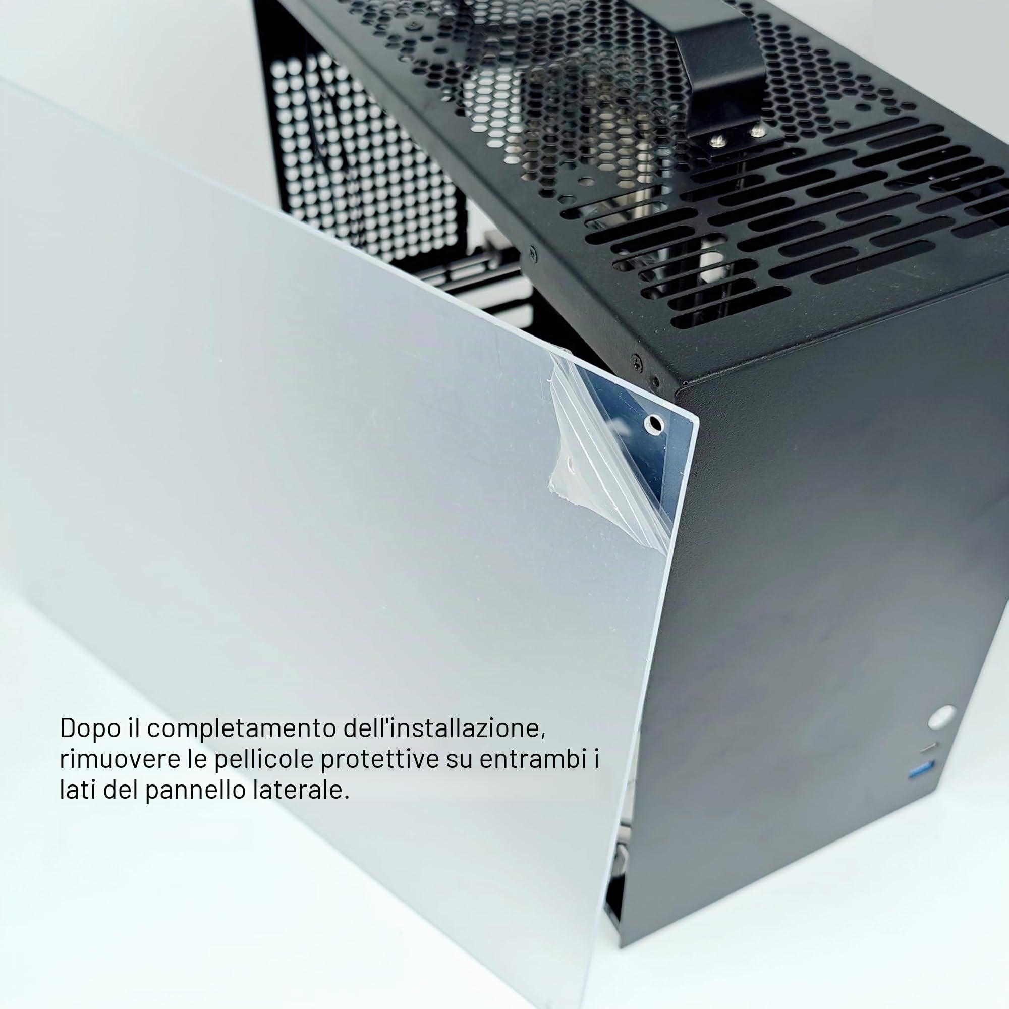 V500 Mini Case Portatile per Computer M-ATX/ITX, Case Mini-Tower, Case Desktop DIY con Laterale Completamente in Acrilico Trasparente con Maniglia, Supporta GPU da 320MM (Nero-2.0)