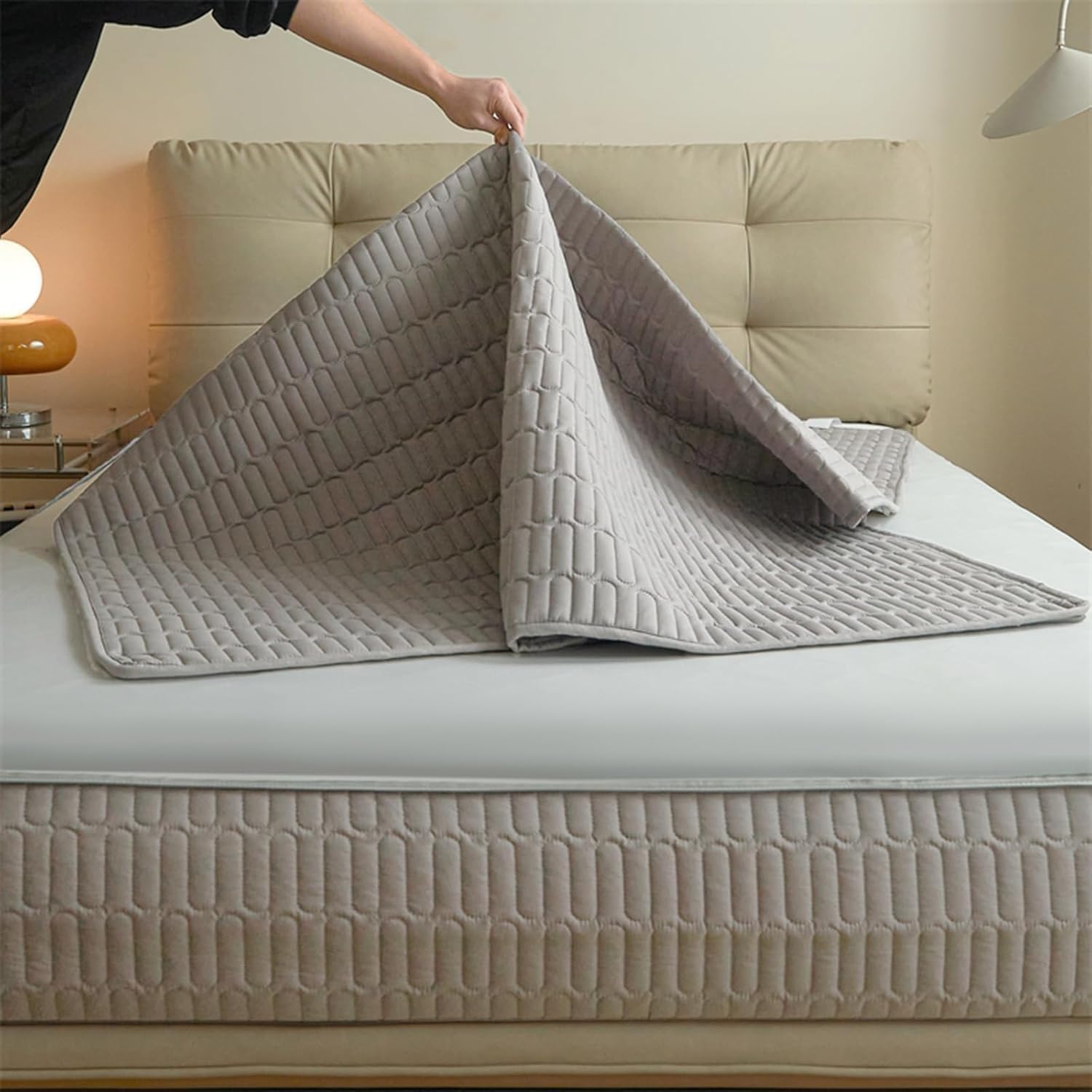 Matratzenschoner mit reißverschluss 90 x 200 180x200 Boxspringbett, Matratzenbezug 140x200 160x200 für Matratzen-Höhe 5-40cm, Atmungsaktiv Gesteppt Matratzenhülle(Grau,200x200+15cm)