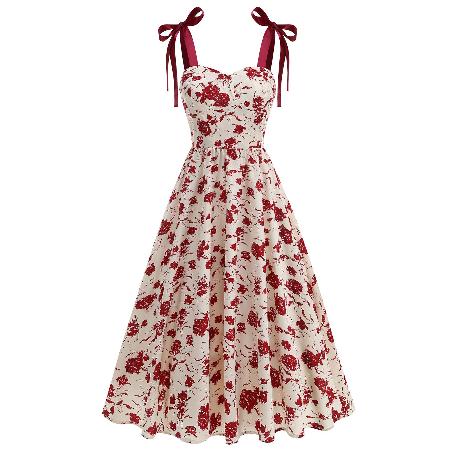 OMEWEE Abito da donna con fiori, sexy, scollo a cuore, senza maniche, con spalline sottili, per il tempo libero, elegante, linea ad A, per cocktail, feste, lunghi