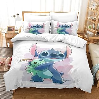 YULEDI Stitch 3D Duvet Cover Set, 3 Pieces Comforter Cover Soft Microfiber Bedding Sets, 3Pcs Printed Quilt Cover Zipper with Pillowcase for Kids Double（200x200cm）