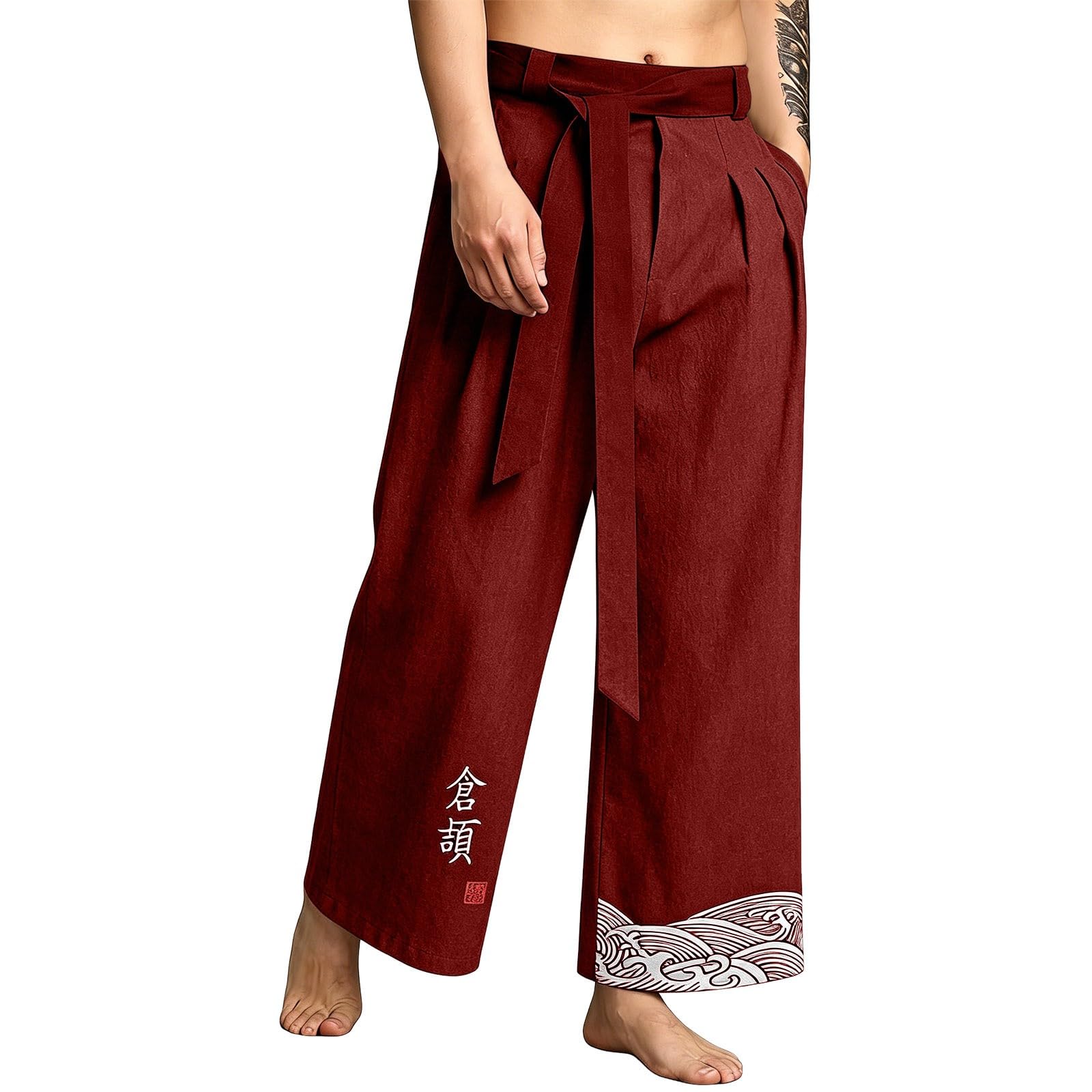 Pantalon coton lin hommes laçage taille élastique décontracté - 8