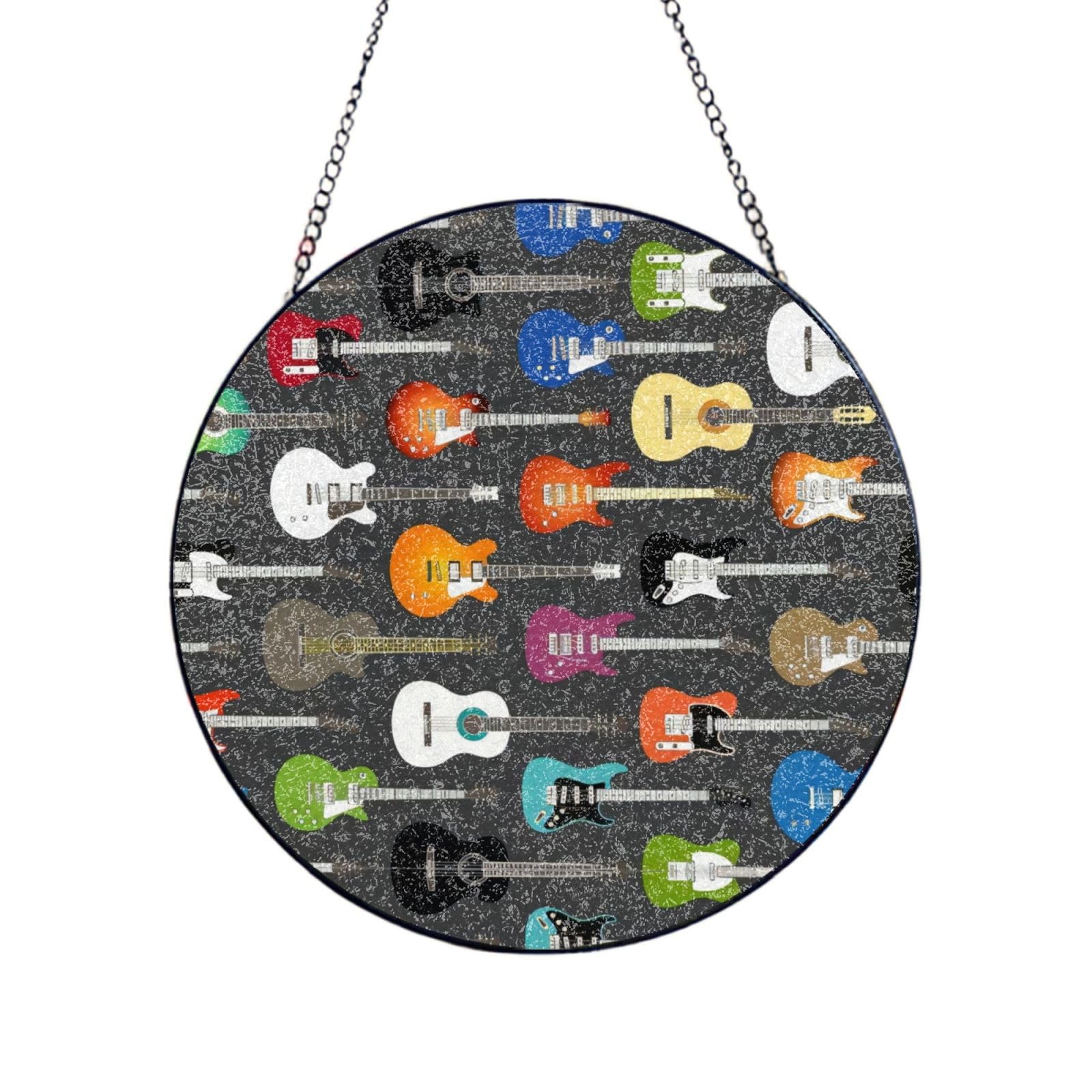 Phayah Color Acoustic And Guitars Print Glass Window Hanging Sun Catchers Suncatcher Decor For Birthday For Home Garden Porch 12in（30cm）