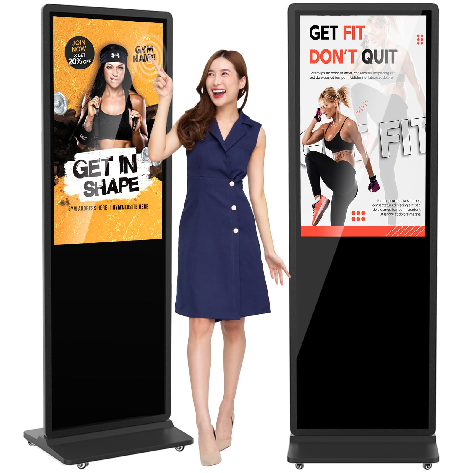 37 inch Indoor Digital Signage Touchscreen IPS Floor Standing Digital Kiosks Interactive Displays with WiFi HDMI/USB Input Auto AD Player, Android OS Black