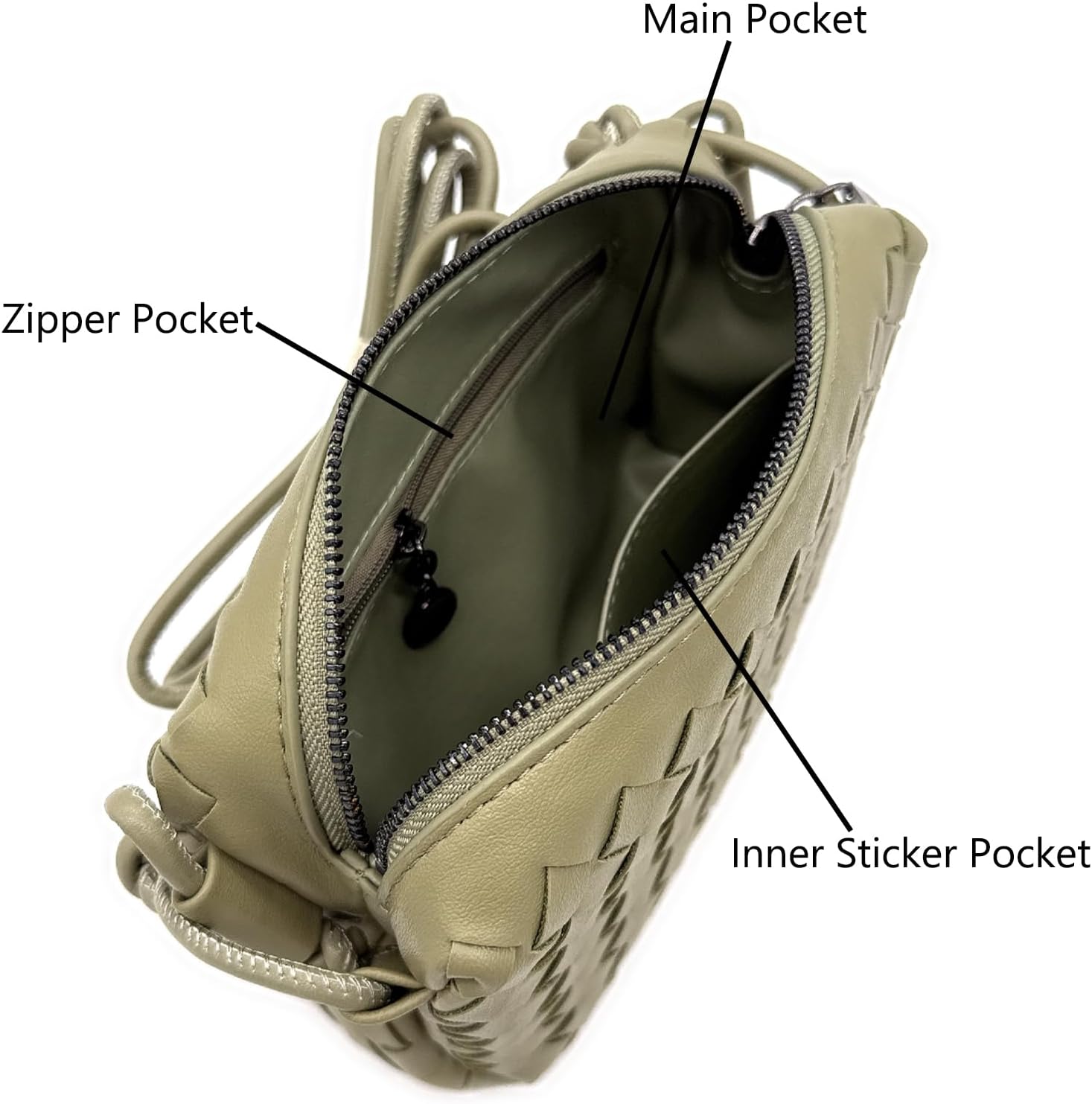 Woven Crossbody Bags For Women, Small Handmade Purse Clutch Shoulderbag Handbag Vegan Leather Zipper Closure Bags - Image 4