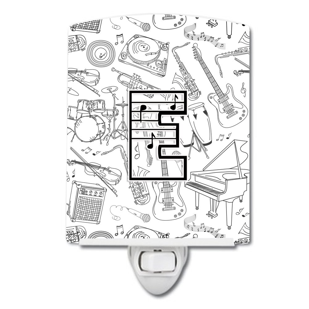 Caroline's Treasures CJ2007-ECNL Letter E Musical Note Letters Ceramic Night Light Compact, UL-Certified, Ideal for Bedroom, Bathroom, Nursery, Hallway, Kitchen, 6x4x3, Multicolor