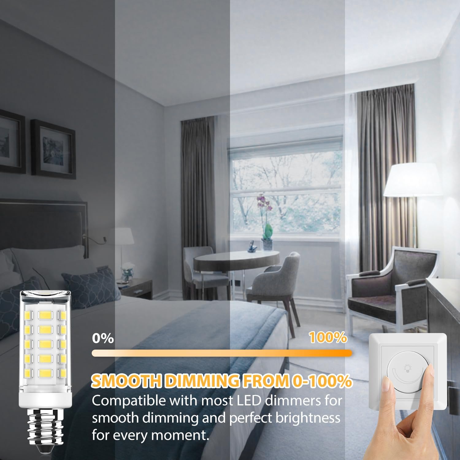 YUIIP Dimmable E12 LED Bulb 4W Equivalent 40W Halogen, 6000K Daylight White AC120V C7 E12 Candelabra Base Light Bulbs for Ceiling Fan Chandelier, 400LM 6 Pack