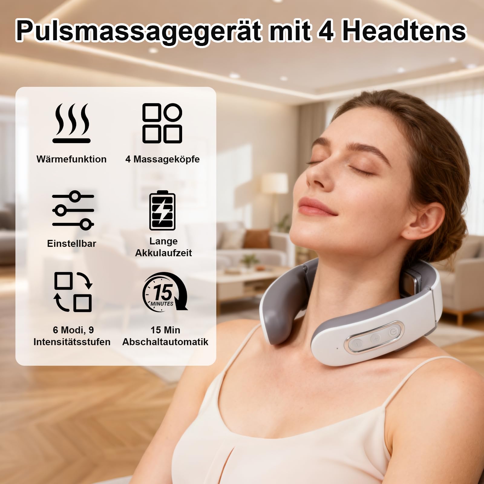 TNSLAND Cuello 11 en 1, solución cervical portátil con calefacción, masajeador de cuello con calor, 6 modos, 9 niveles de intensidad, masajeador para hombre y mujer