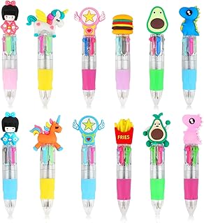 ZCOINS 12PCS Mini 4-in-1 Multicolored Retractable Ballpoint Pens for Kids Party Bag Fillers, Fun Cute Cartoon Multi Color ...