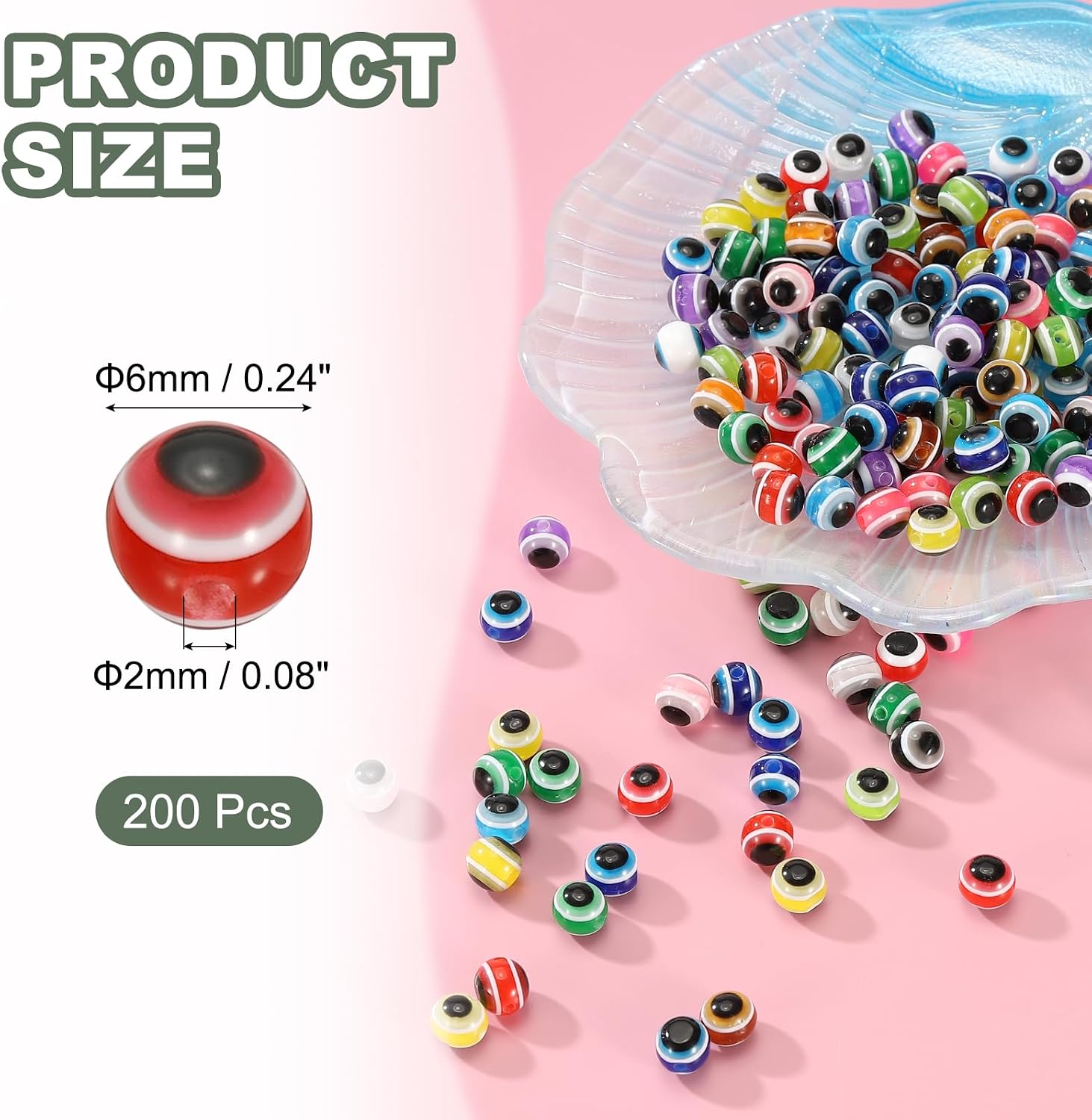 YOKIVE 200 Pcs 6mm Evil Eye Beads, Resin Turkish Evil Eye Charm Handmade Round Beads Loose Spacer Beads Great for DIY Art Craft Bracelet Necklace Earrings Making (Red)