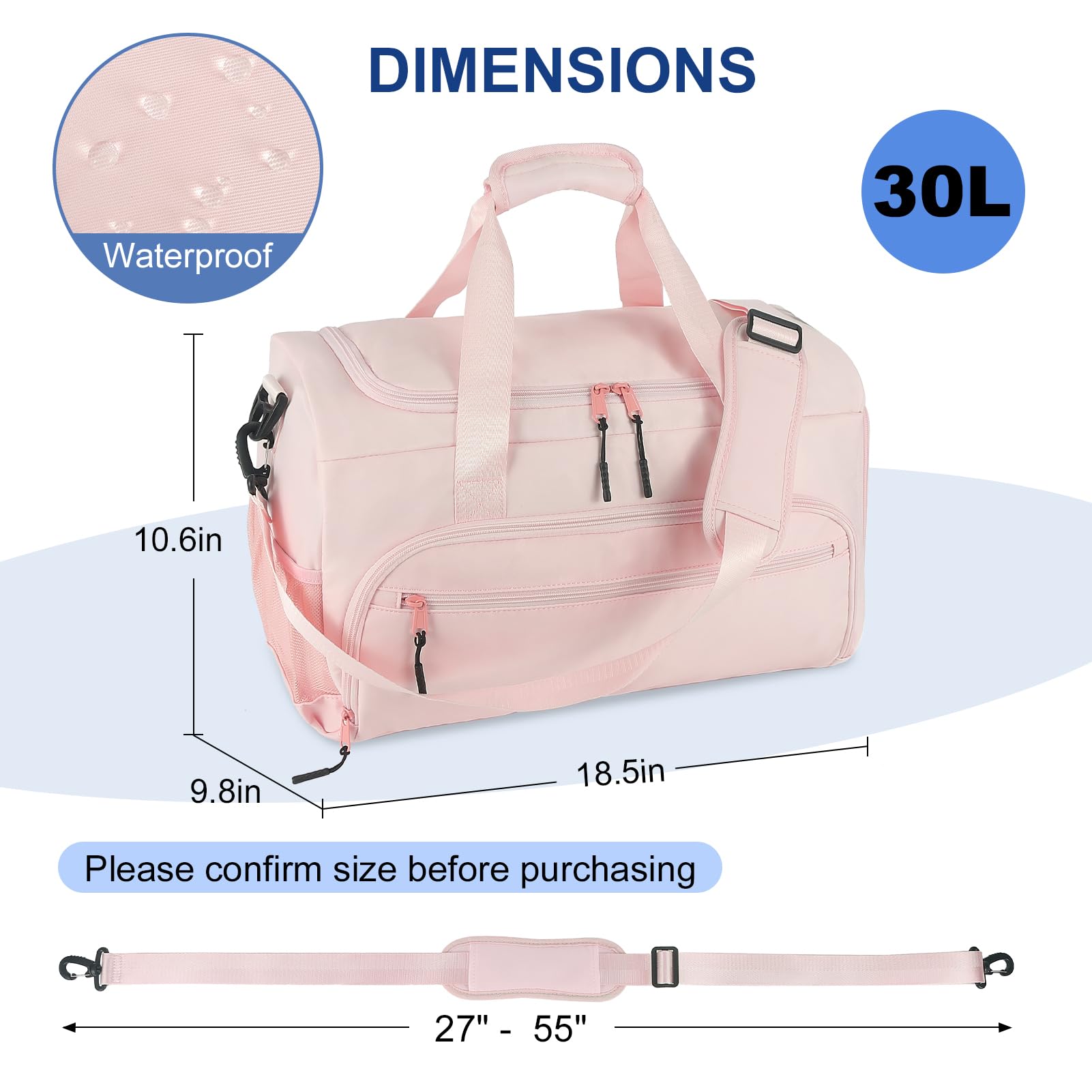 Bolsa de Gimnasio para Hombres y Mujeres, pequeña Bolsa de Deporte con Bolsillo húmedo y Compartimento para Zapatos, Resistente al Agua, Bolsa de Lona para Fin de Semana