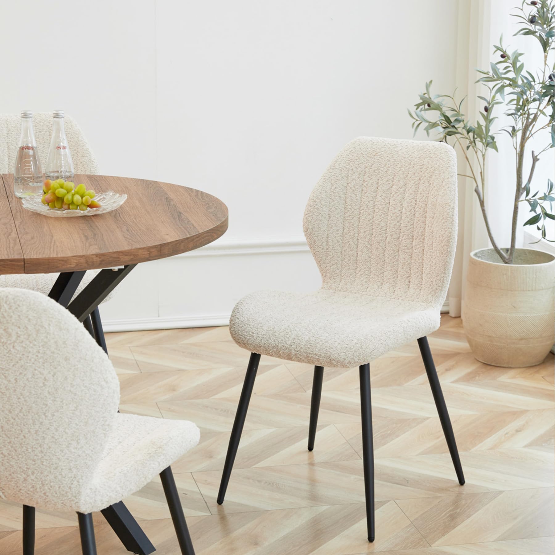 Juego de Comedor Mesa Redonda 100cm y 4 Sillas, Mesa y Sillas de Comedor para Comedor, Cocina y Salón (Madera Claro+Caqui)
