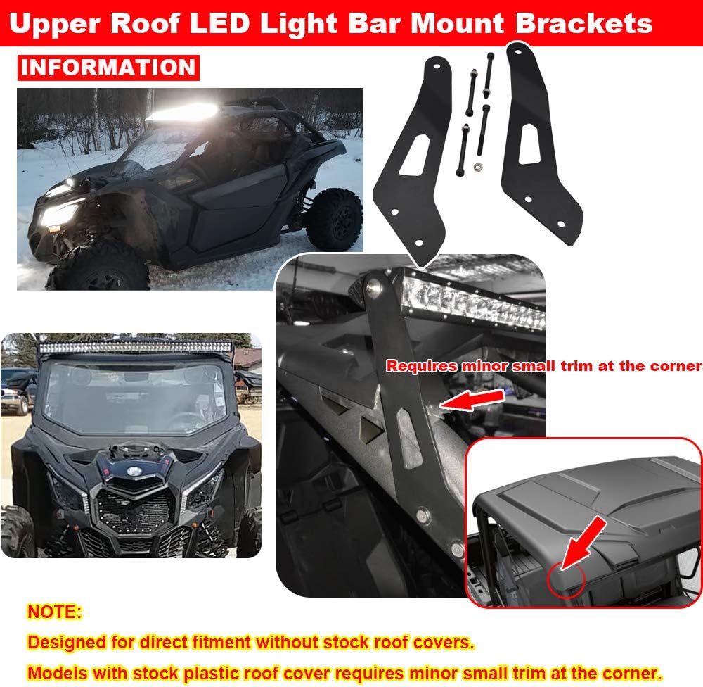 52 inch 288W Offroad Curved LED Light Bar Spot/Flood Combo Beam & Upper Roof Windshield Mount Brackets w/Wiring Kit Compatible with Can Am Maverick X3 and X3 Max 2017-2024 all Models
