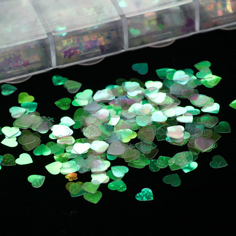 12 Shaped Holographic Nail Sequins Iridescent Mermaid Flakes Colorful Glitter Sticker Manicure Nail Art Design Make Up DIY Decals Decoration: Beauty