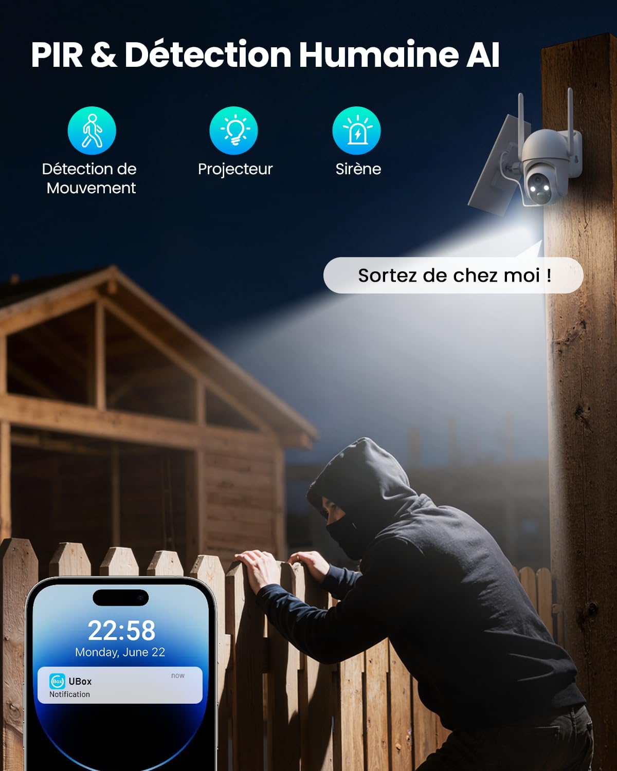 SEHMUA 4G LTE Caméra Solaire Extérieure avec Carte Sim, 2K HD IP Caméra de Surveillance sans Fil avec Panneau Solaire, Vision Nocturne Couleur et Détection PIR, Imperméable IP66