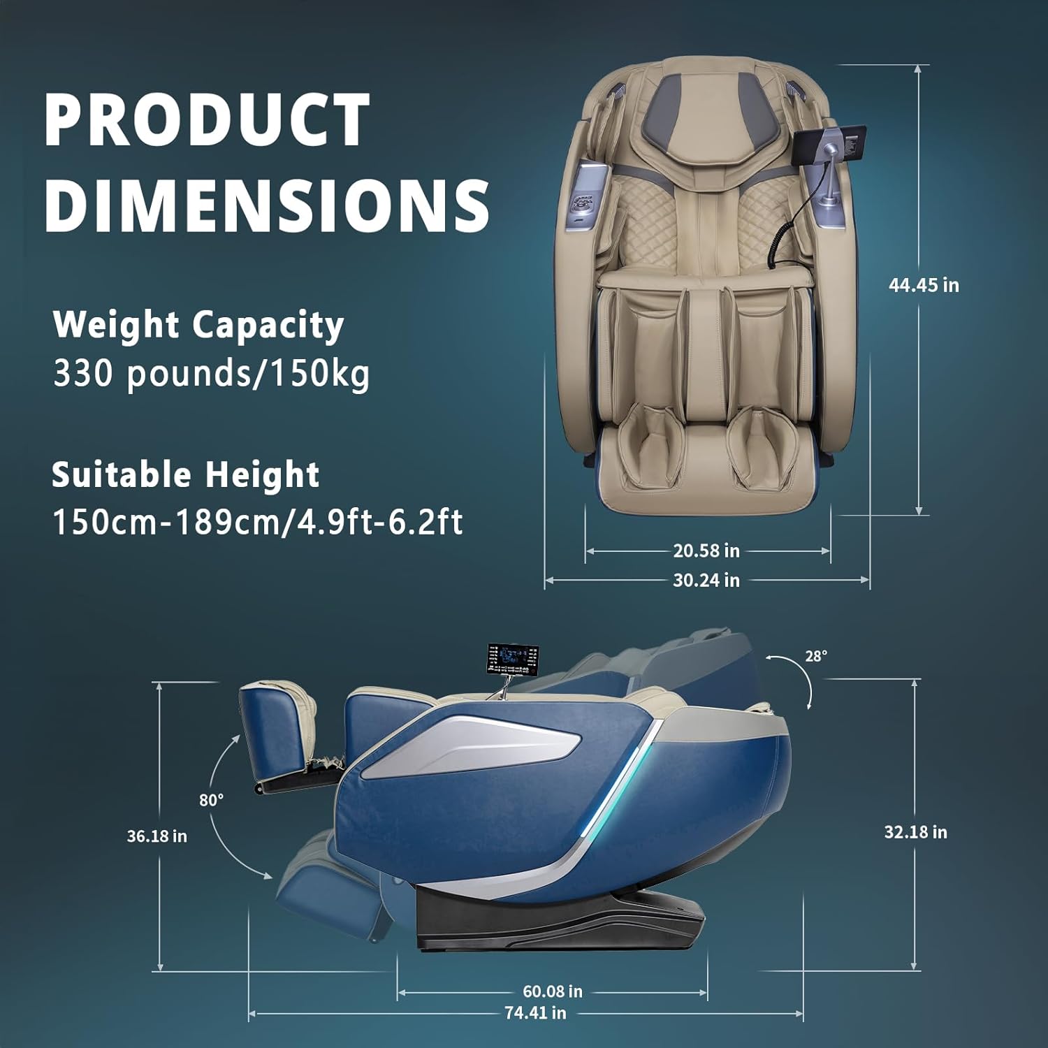 4D Massage Chair Full Body Zero Gravity Recliner - 55“ SL-Track,15 Auto Modes,11 Massage Technique,40 Airbags Massage,with Yoga Stretch,APP Control,Shiatsu Foot Massage(DarkBlue)