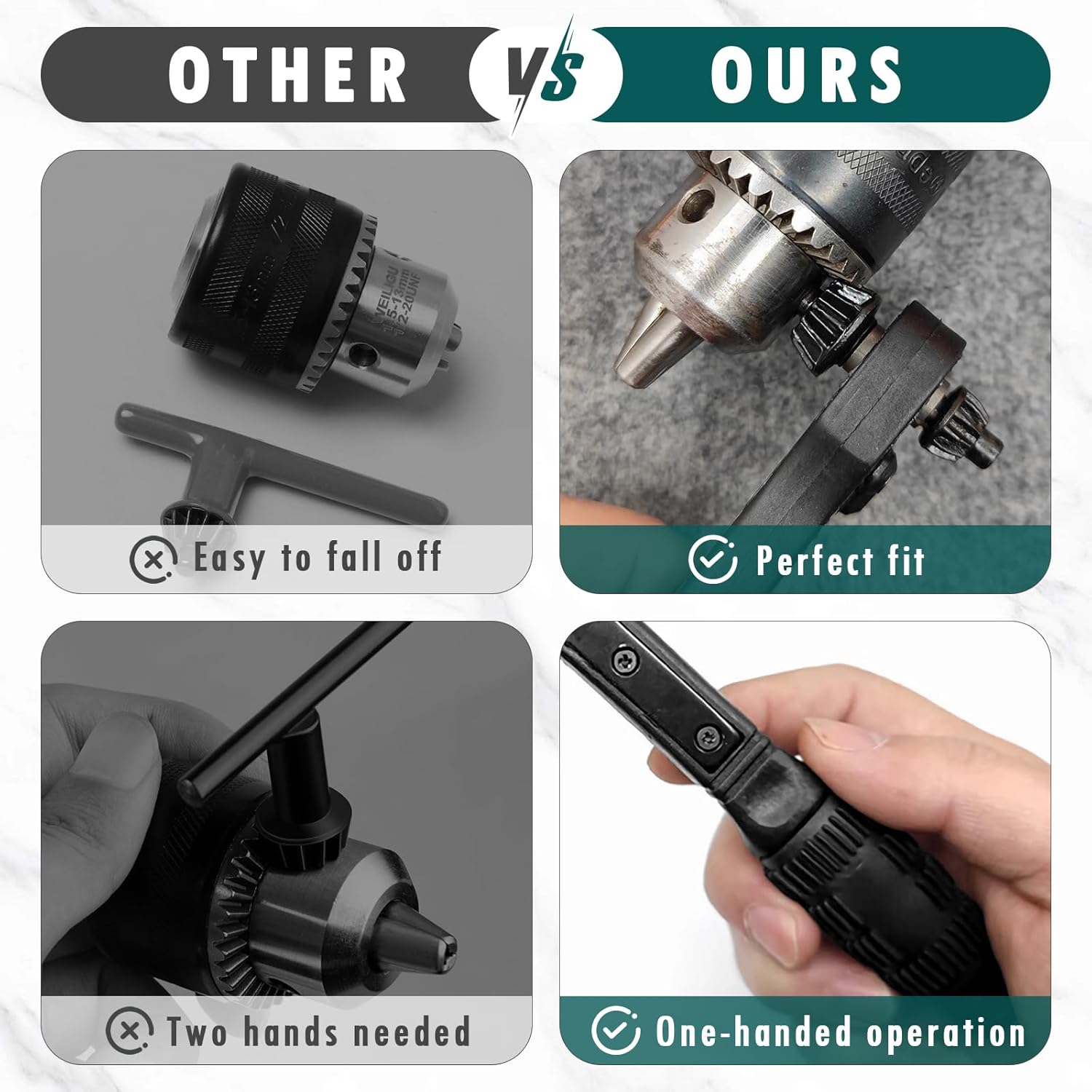 2PCS Drill Chuck Key, 3 in 1 Quick Release Drill Chuck Ratchet Wrench, Universal Double Head Ratchet Wrench Replacement Tool,Precision Gearing & Non-slip Grip, For Electric Drills Power Tools