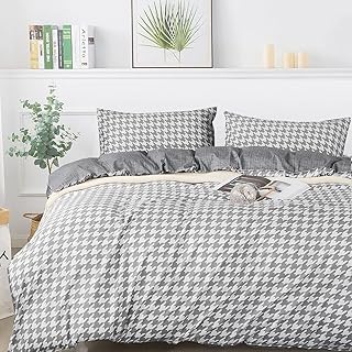 FADFAY Grey Grid Duvet Cover Set Twin XL 100% Cotton Plaid Bedding Boy& Girls Reversible Gingham Geometric Teen Checker Bedding Zipper Closure 3Pcs,Twin Extra Long Size for Dorm Room