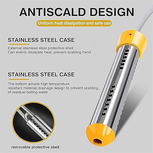 Miniatura 3 de Calentador de agua de inmersión de 2000 W, calentador de cubo instantáneo eléctrico portátil con cubierta protectora de acero inoxidable 304,
