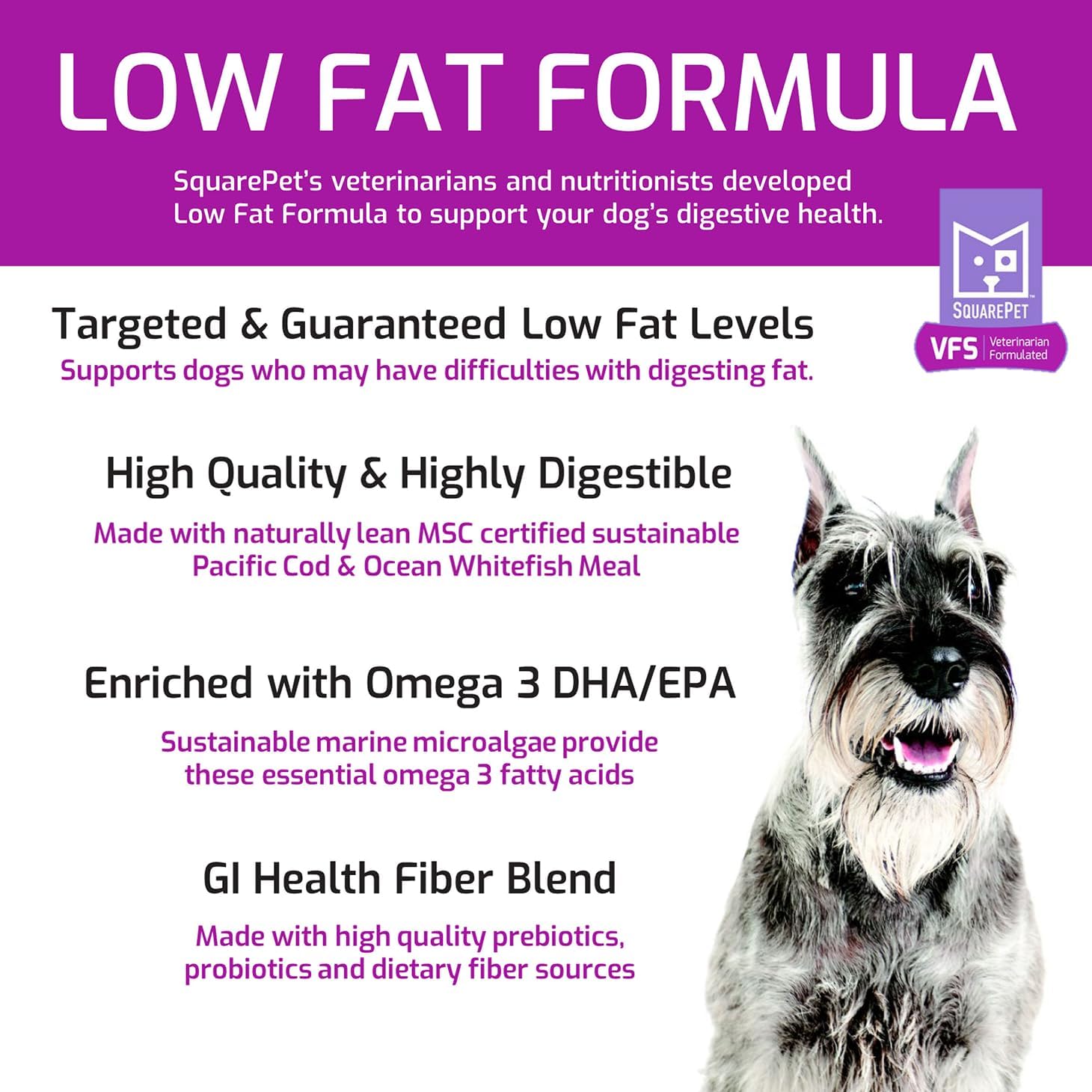 SquarePet Veterinarian Formulated Solutions Low Fat Content Lean Whitefish, Highly Digestible, Dry Dog Food 4.4lbs - Image 3