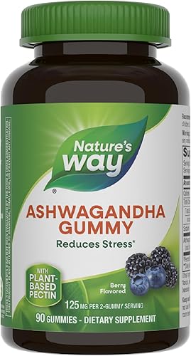 Nature's Way Gomitas Ashwagandha, reducen el estrés con hierba adaptogénica*, 125 mg por porción de 2 gomitas, sabor a bayas, 90 gomitas (el