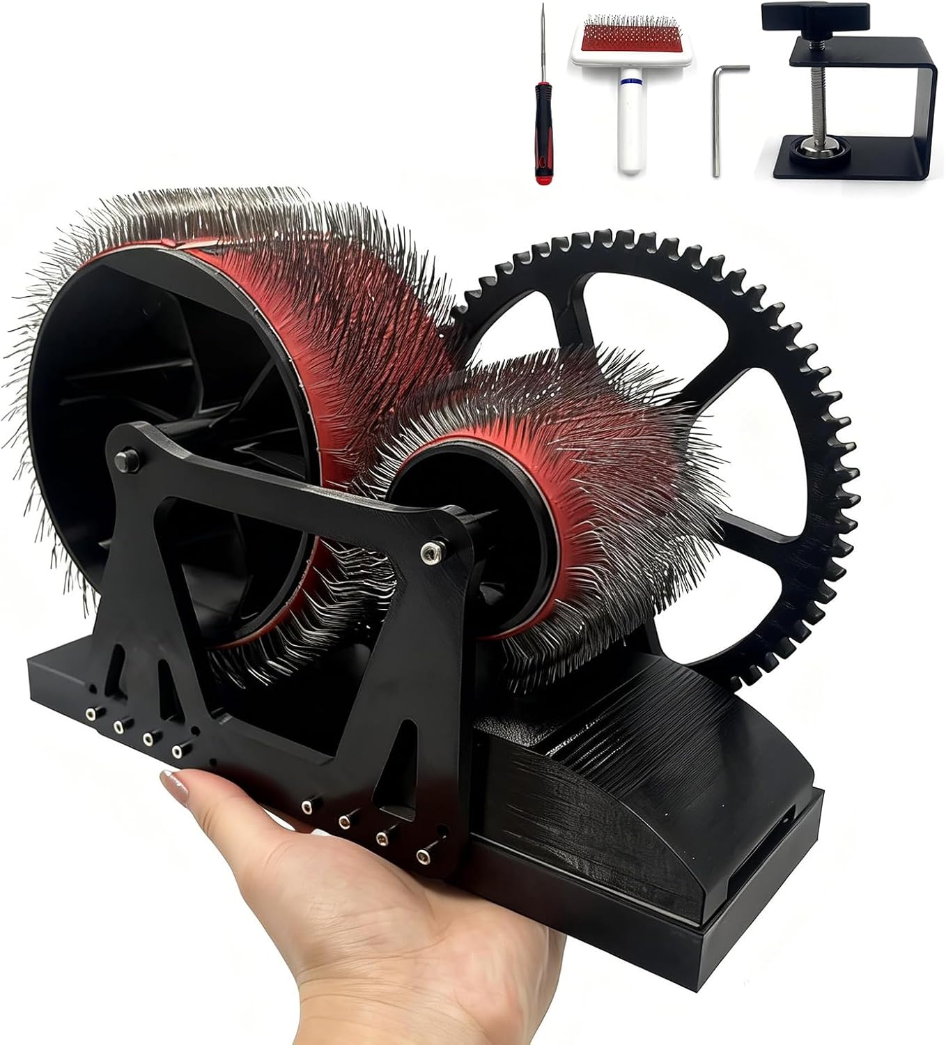 Wool Combing Machine, Wool Drum Carder Fiber Carding Machine with Hand Crank Remove Fiber Impurities Fast Color Mixing, Wool Blending Wheel for DIY Craft Make Felt Animals, Handmade