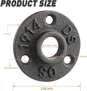 1/2 Floor Flange, Home TZH Malleable iron Pipe Fittings for Industrial vintage style, Flanges with Threaded Hole for DIY Project/Furniture/Shelving Decoration (10 Pack)