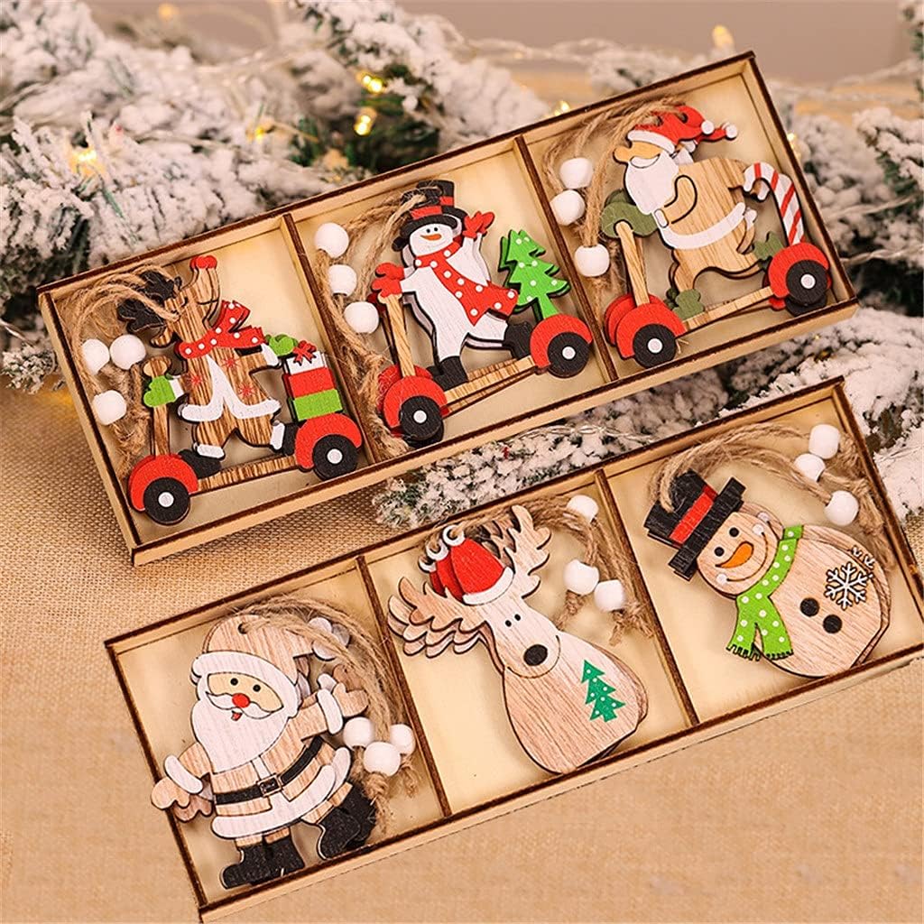 9pcs/Box Christmas Car Wooden Pendants Xmas Tree Hanging Ornaments Christmas Decorations for Home (Color : C Size (A