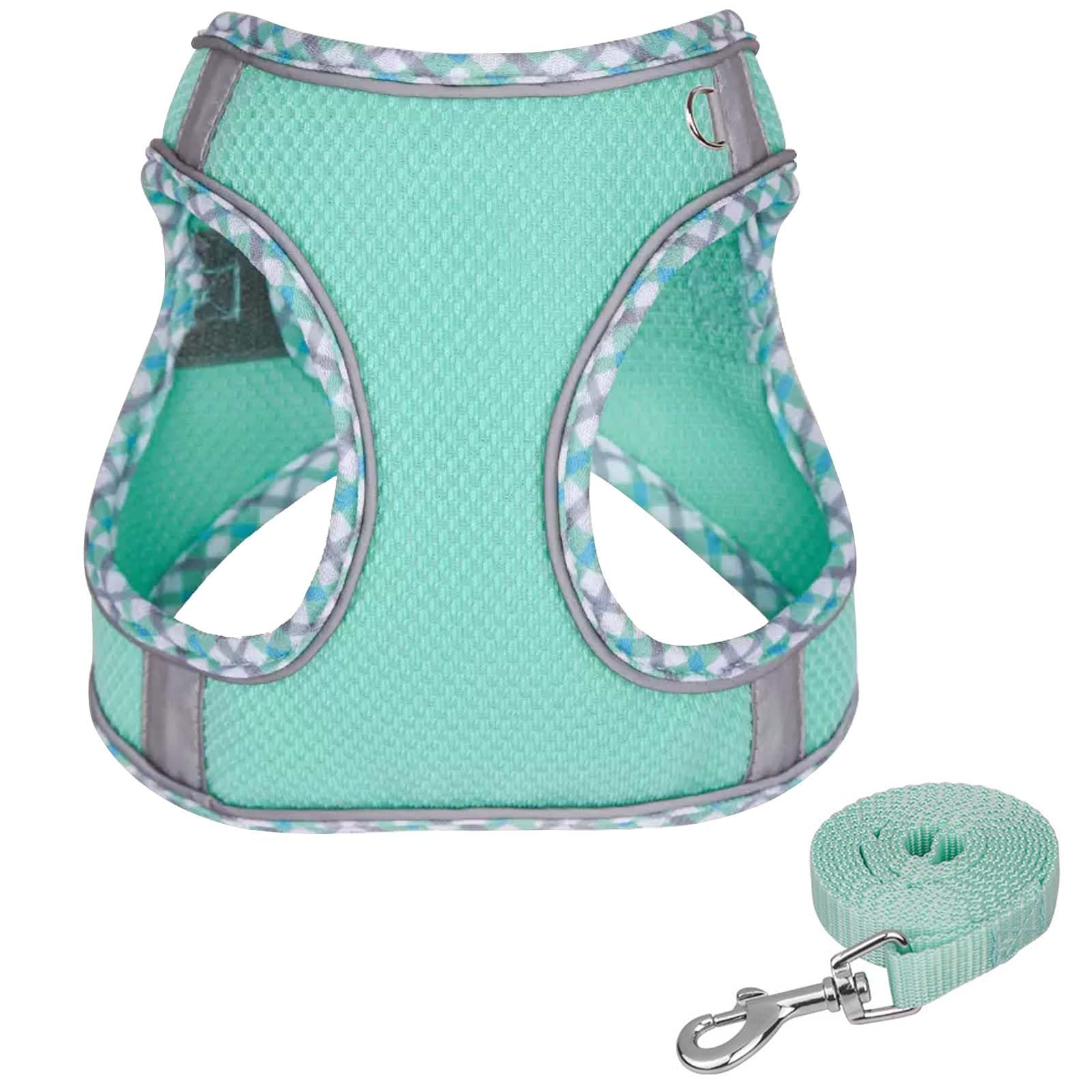 Juego de arnés para perros con correa, arnés reflectante Step-in para cachorros, gatos, verde, arnés de seguridad, transpirable, para perros pequeños y medianos y gatos (M (contorno de pecho 69-81 cm)