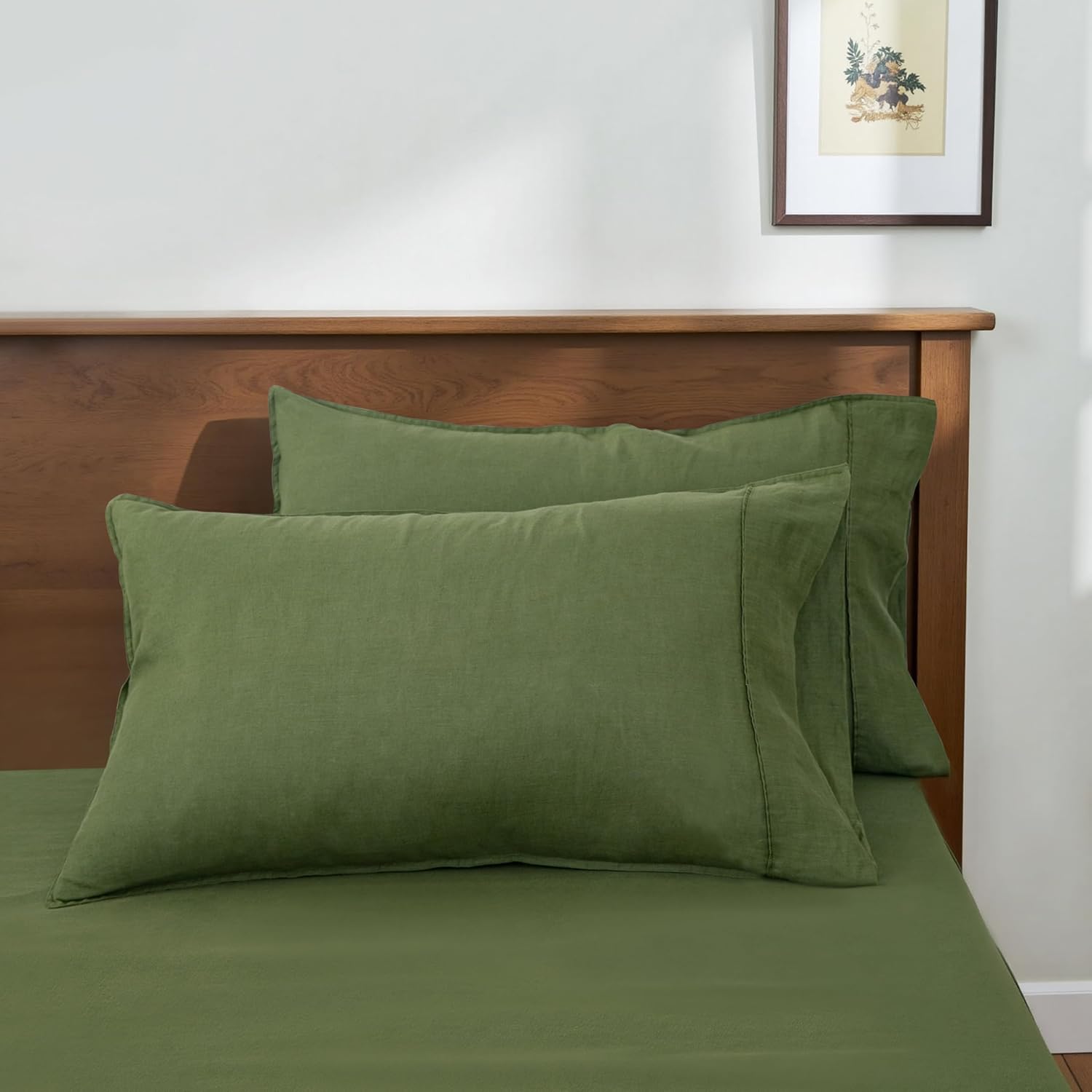 S VICTORY SYMBOL 100% Organic Linen Pillowcases 20"x30" Set of 2,French Natural Flax Soft Durable Pillow Cases Juniper Green,Standard Size
