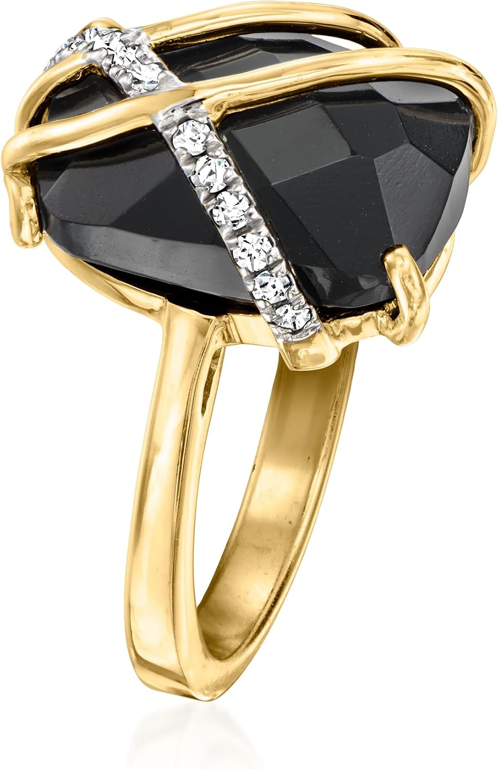 Ross-Simons Onyx and .10 ct. t.w. White Topaz Ring in 18kt Gold Over Sterling