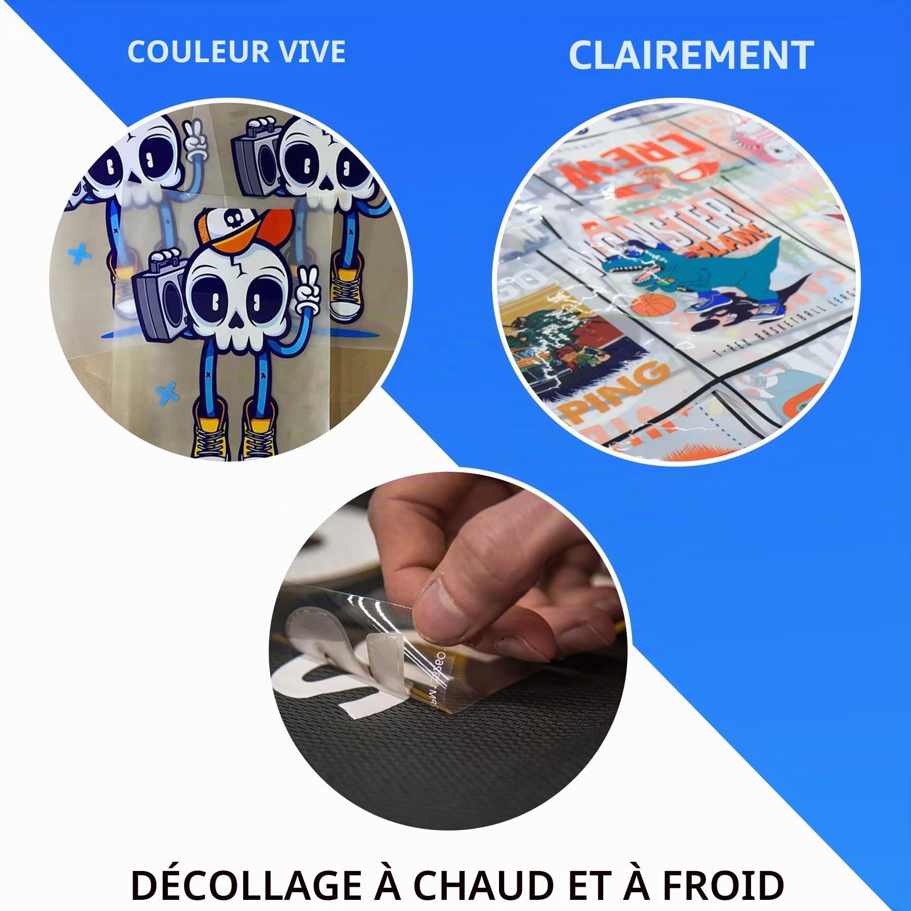 Lot de 99 feuilles de film de transfert DTF transparent double face pour imprimante à jet d'encre Format A3 (29,7 x 42 cm)