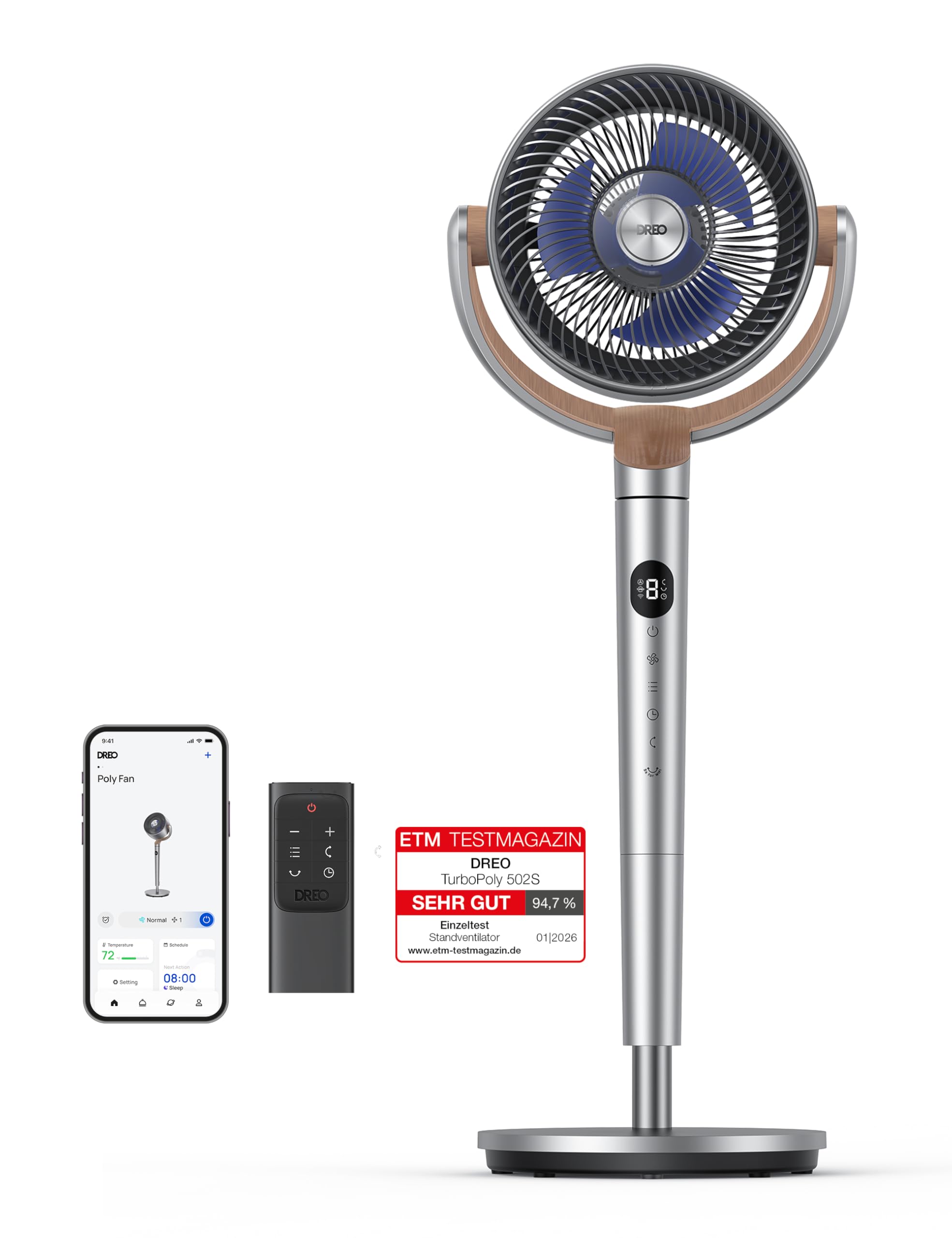 DREO Standventilator 120°+120° Oszillierend Ventilator mit Wi-Fi/Sprachsteuerung