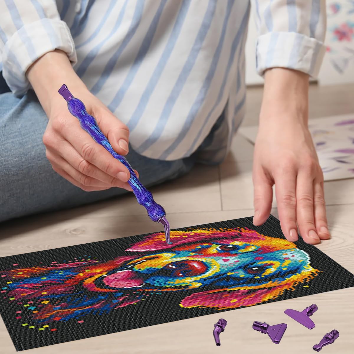 SENHAI 24 Pcs Diamond Paintings Pens Kits, Diamond Art Pens Purple Metal Tips Screw Thread Tips Diamond Paintings Accessories Tools for DIY Painting Crafts