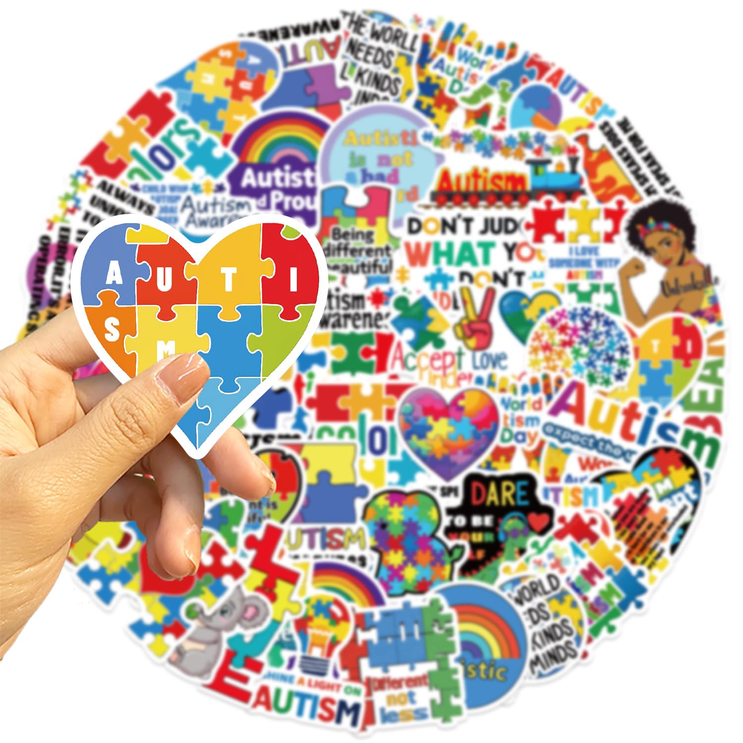 Adesivi per autismo per bambini adolescenti adulti 50 pezzi consapevolezza dell'autismo decalcomanie in vinile impermeabili per laptop colorato premuroso autistico bambini giorno adesivo per