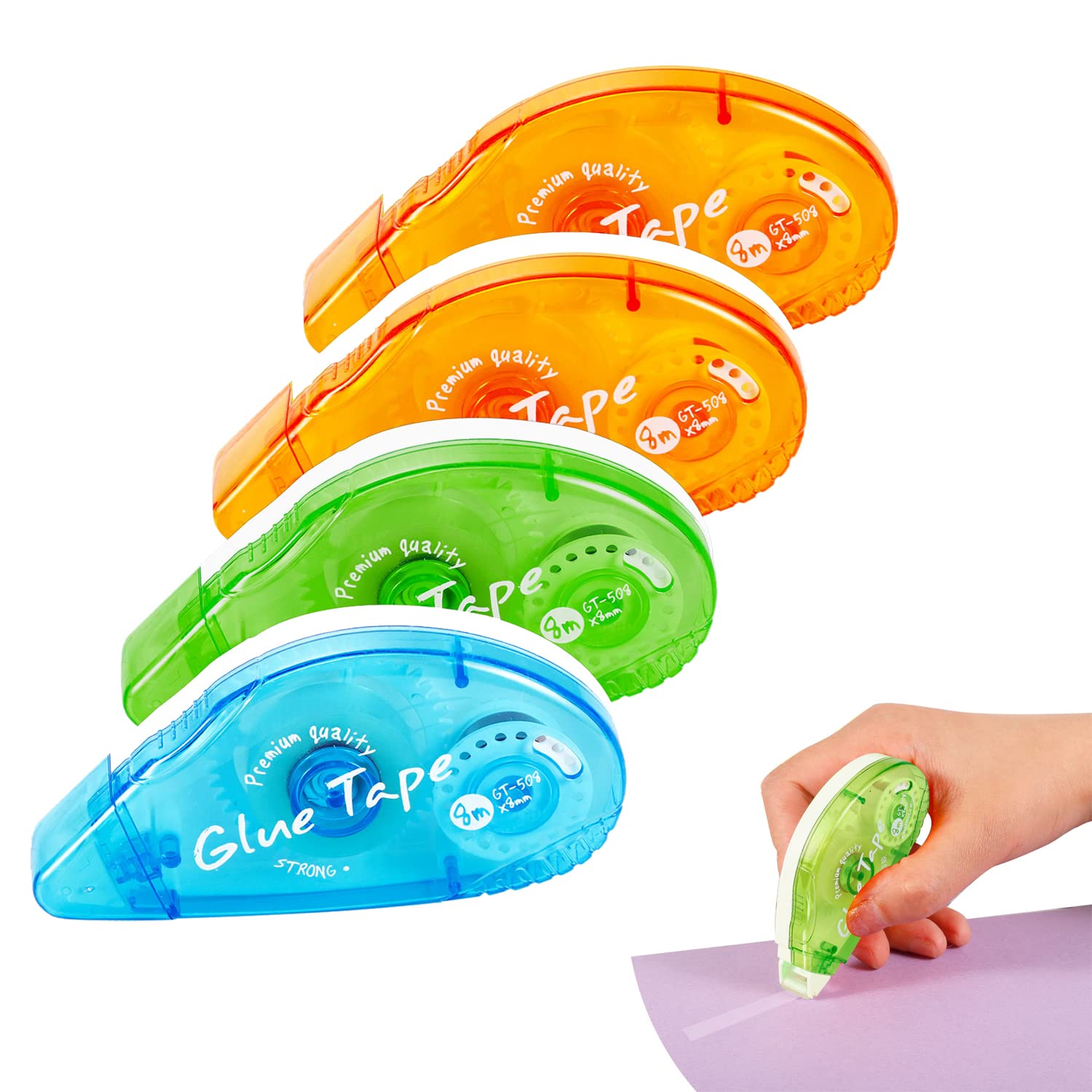 4 Pcs Glue Roller, Total 105ft Adhesive Glue Tape Double Sided Tape Dispenser for Crafting Cards Photo Album Journal Scrapbooking, 0.31in x 26.25ft (Random Color)