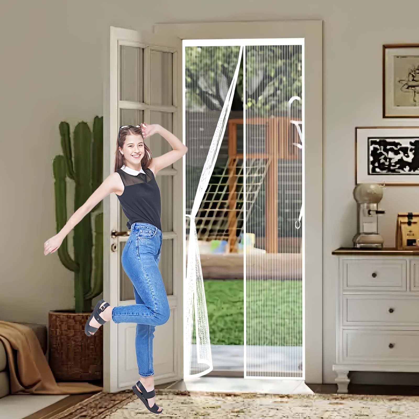 Feijdon White Magnetic Fly Screen Door 100X210cm(Widthxhigh) Durable, Keeps Bugs Out, Kid And Pet Friendly Fly Insect Screen Door Mesh Curtain Hundreds Of Sizes, Lets Fresh Air In,