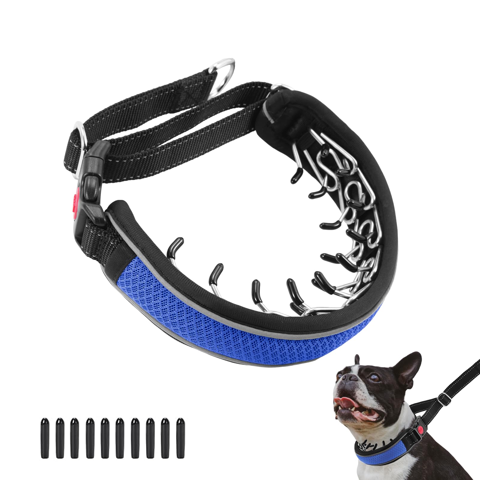 Collier anti-traction Martingale bleu pour sécuriser vos balades nocturnes en ville