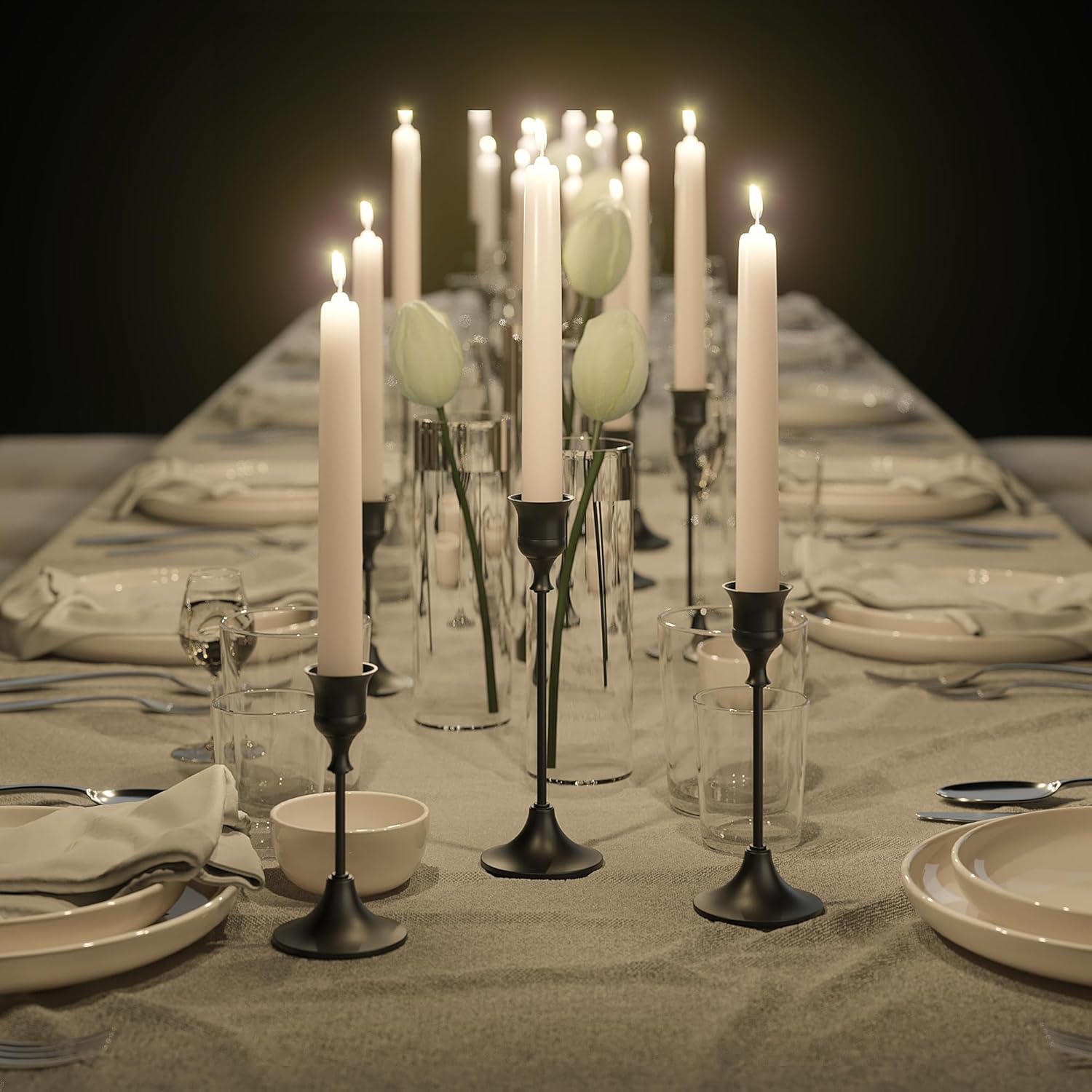 FSyueyun Black Candle Holder Set of 6, Elegant Metal Candlestick Holders for Vintage Taper Candle Holders, Perfect for Table Centerpieces, Fireplace Mantels, Home Decor, Weddings and Party Decorations - Image 7