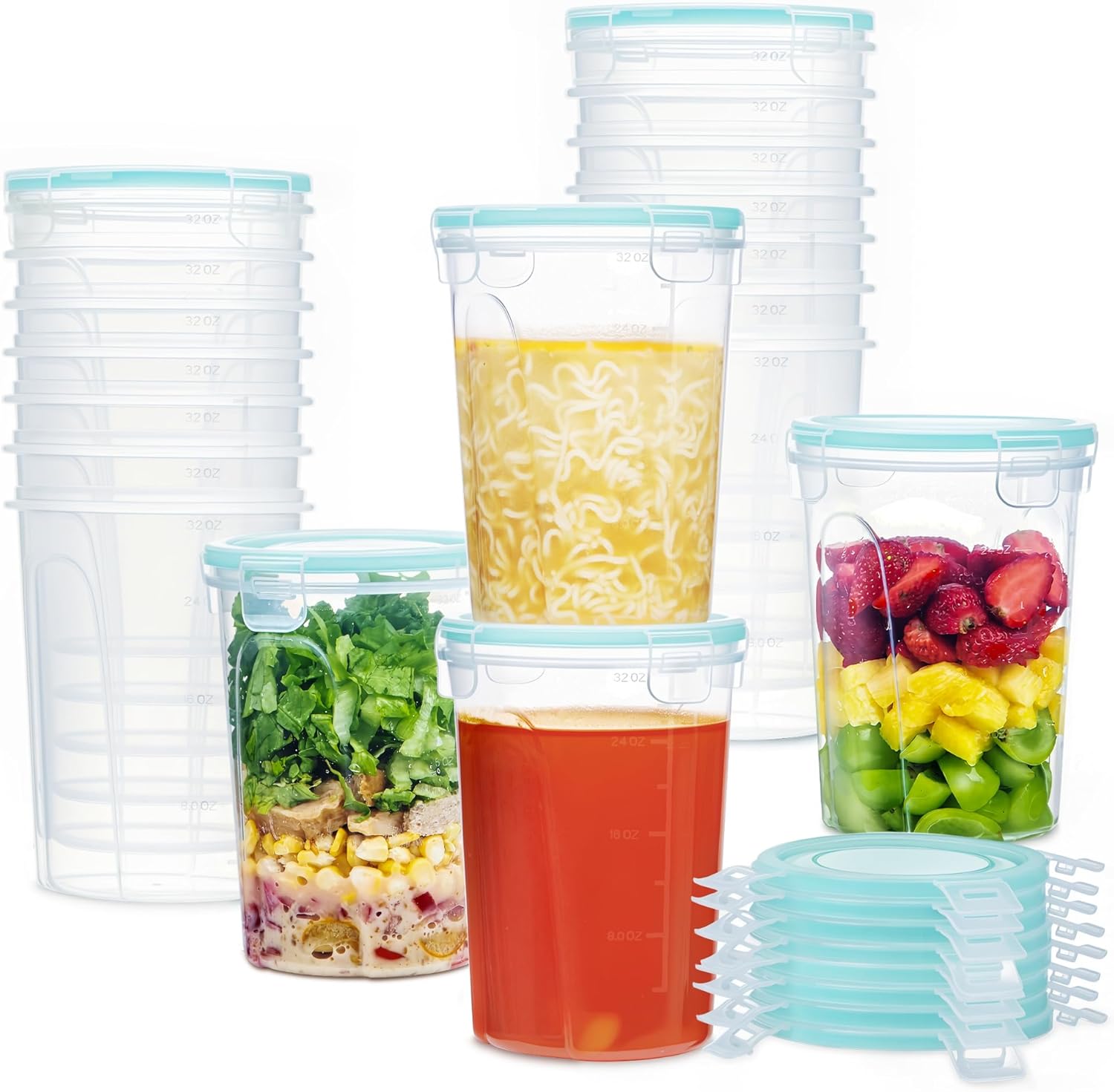 Vtopmart 18 Pack 32oz Freezer Storage Containers, Soup Container with Airtight Lids, Reusable Plastic Meal Prep Container, Deli Containers for Lunch, Salad, Leftover, Oats, Microwave/Dishwasher Safe