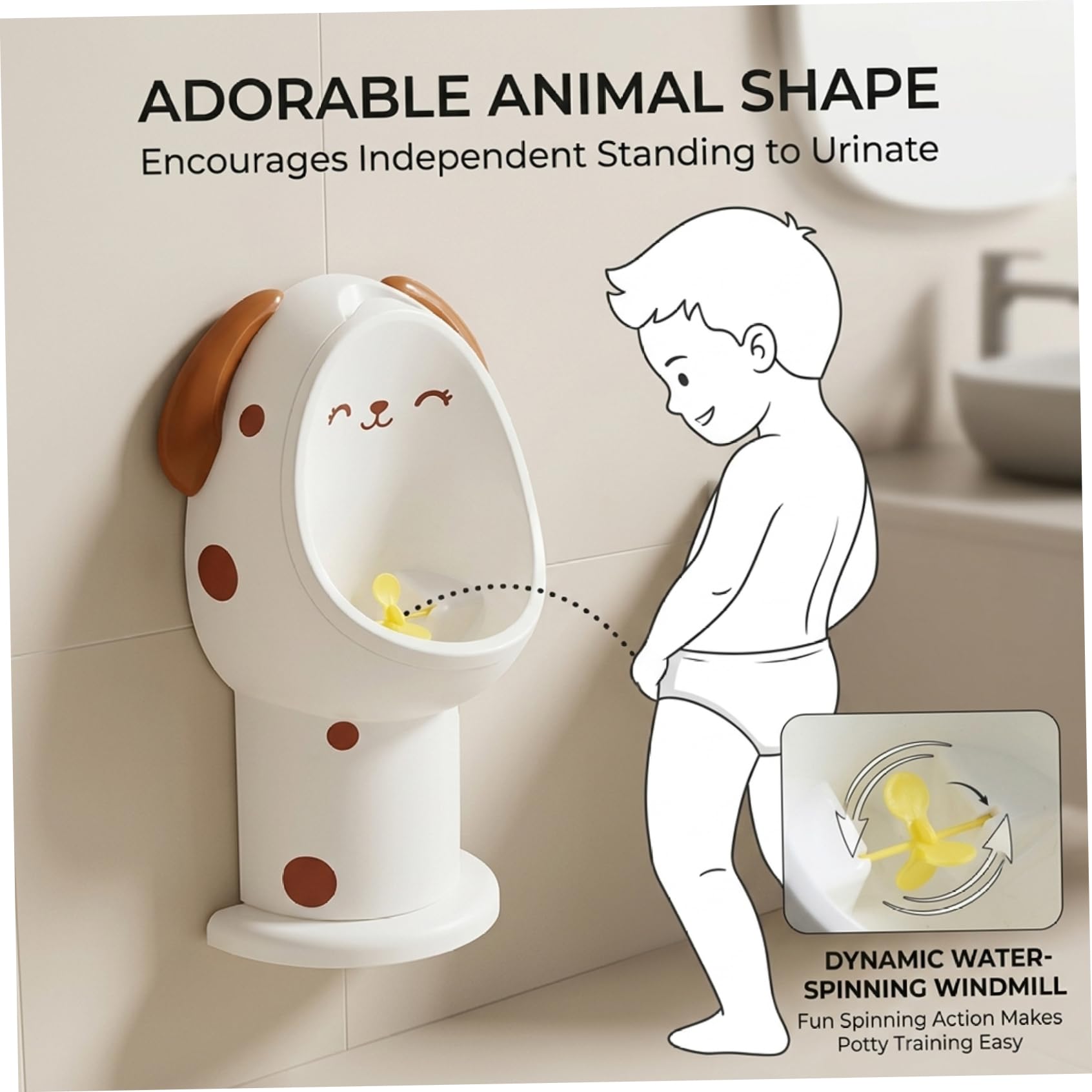 Orinatoio per bambini, orinatoio per vasino per ragazzi montato a parete con design a mulino, altezza regolabile, WC da bagno per bambini